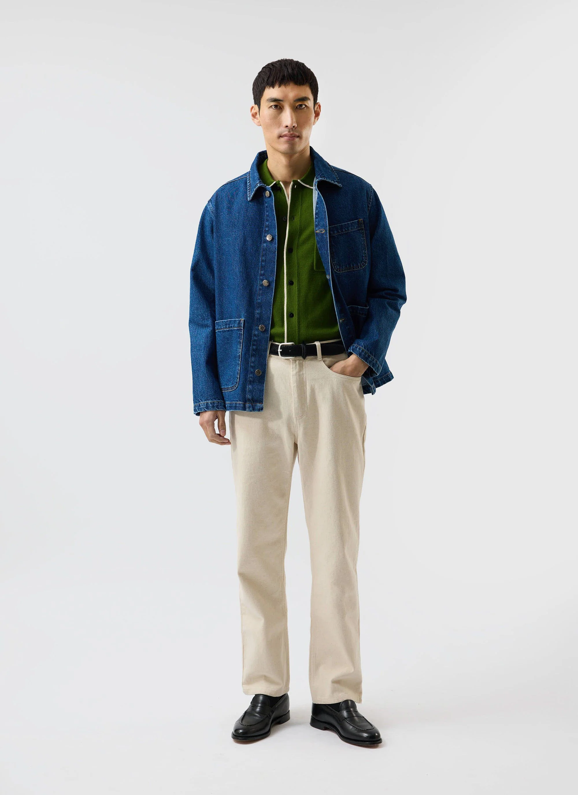 Contrast Trim Shirt | Wool | Forest with Cream