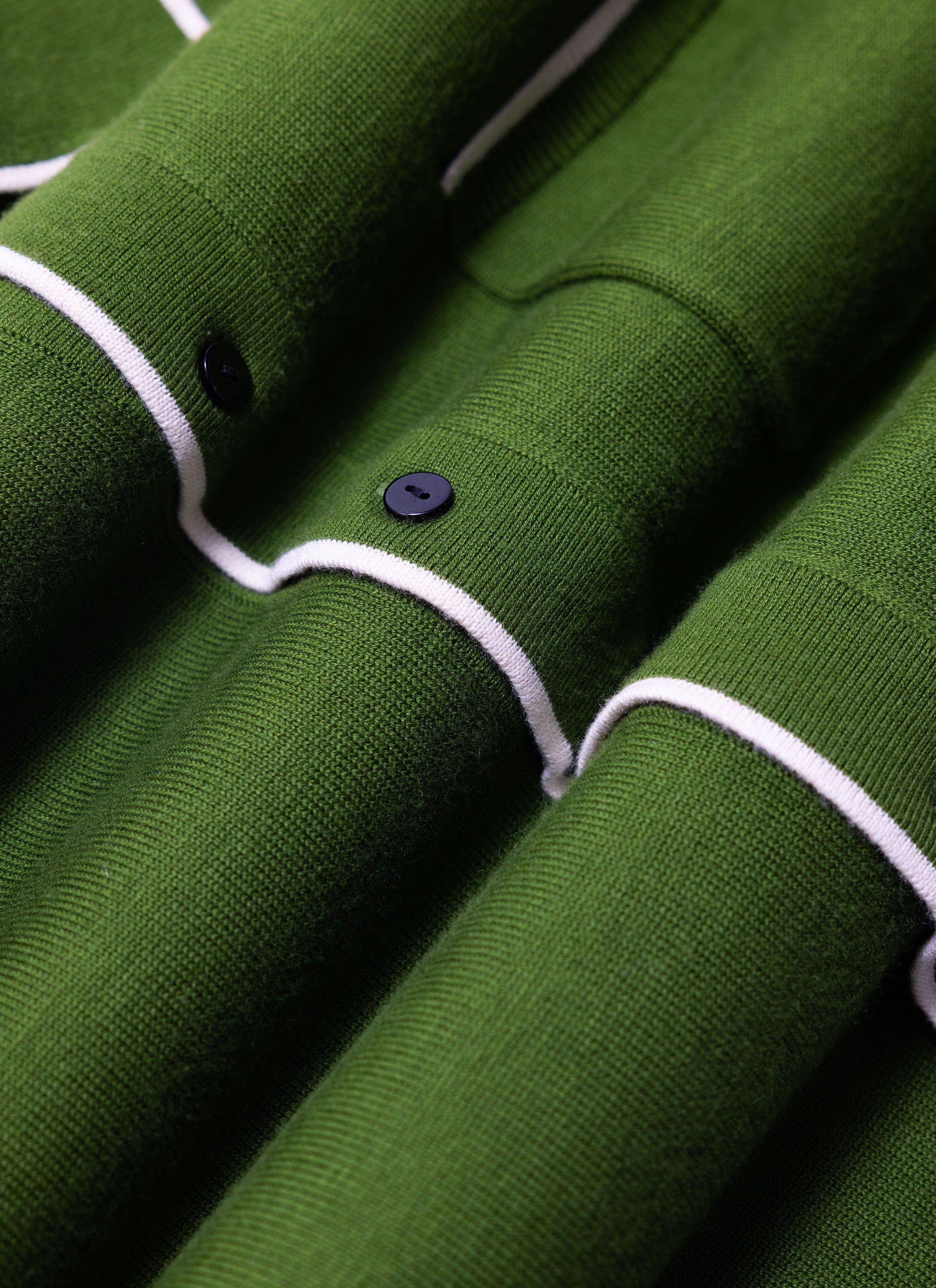 Contrast Trim Shirt | Wool | Forest with Cream