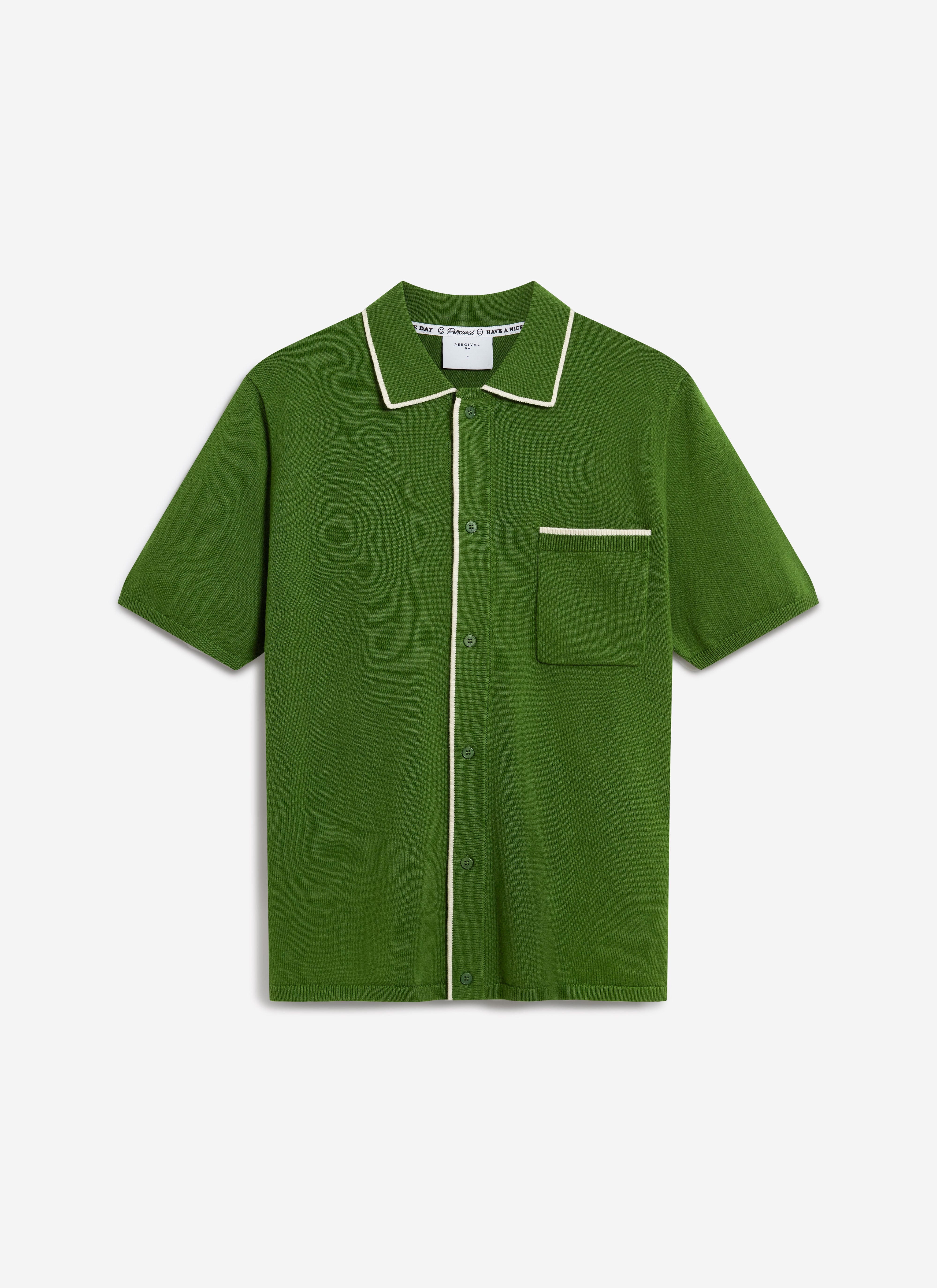 Contrast Trim Shirt | Wool | Forest with Cream