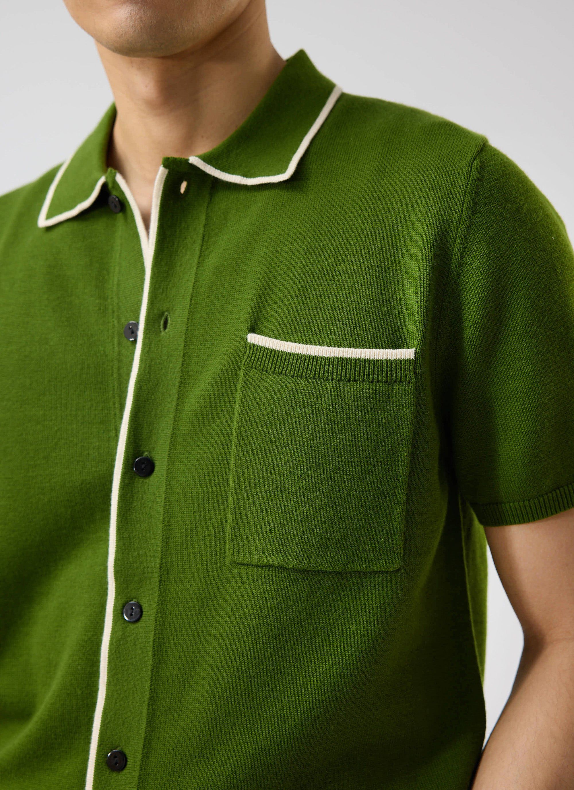 Contrast Trim Shirt | Wool | Forest with Cream
