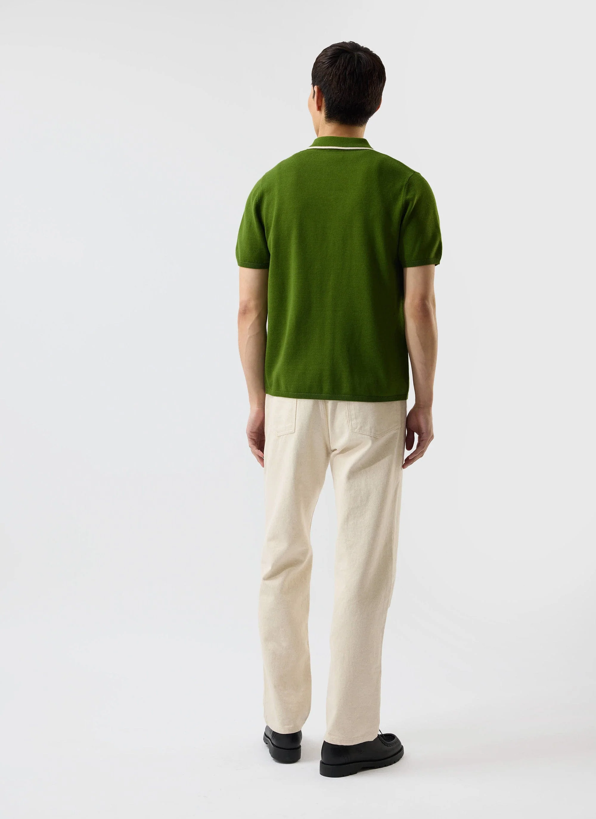 Contrast Trim Shirt | Wool | Forest with Cream