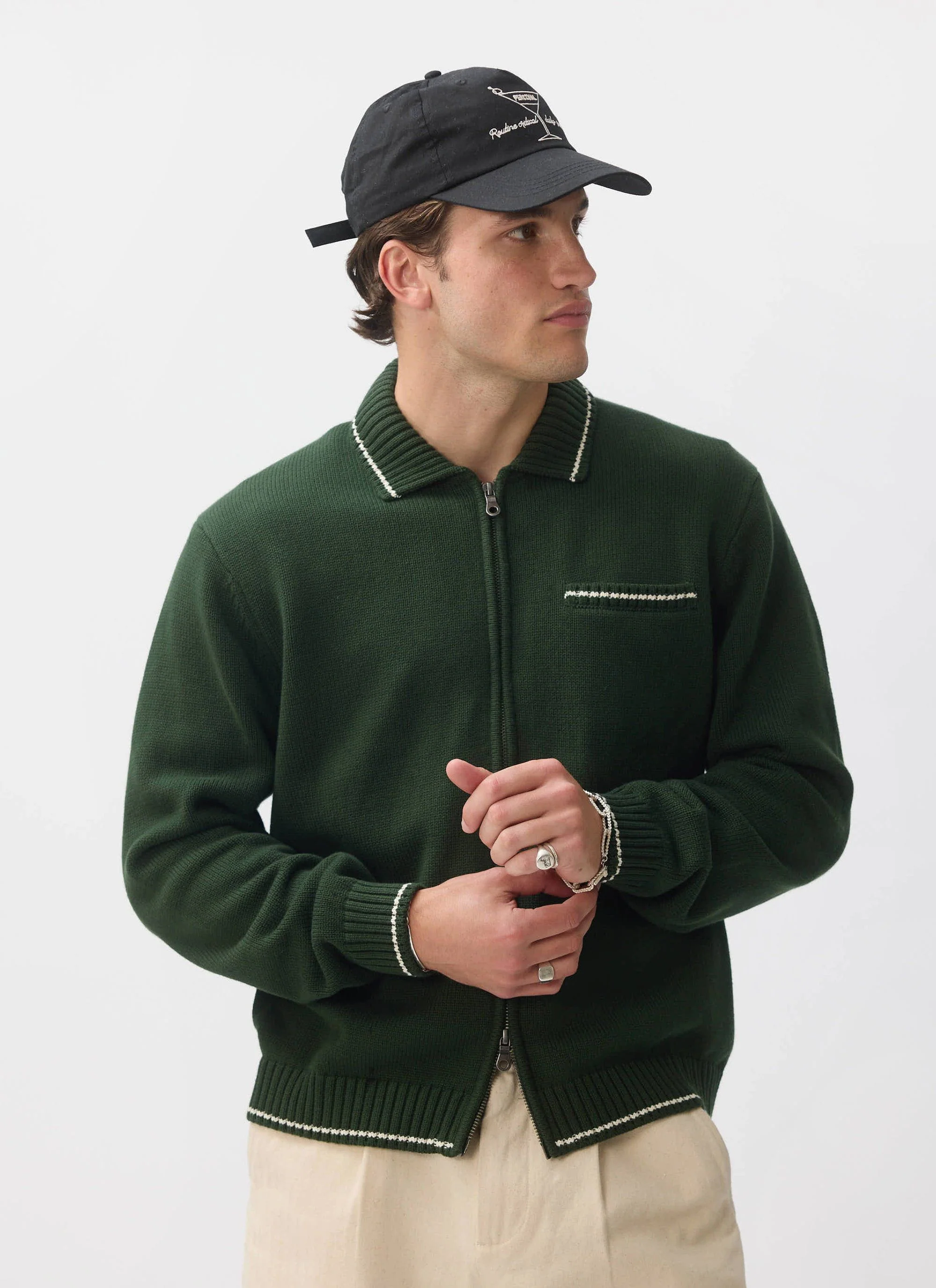 Gardner Dense Knitted Zip Cardigan | Cotton | Forest