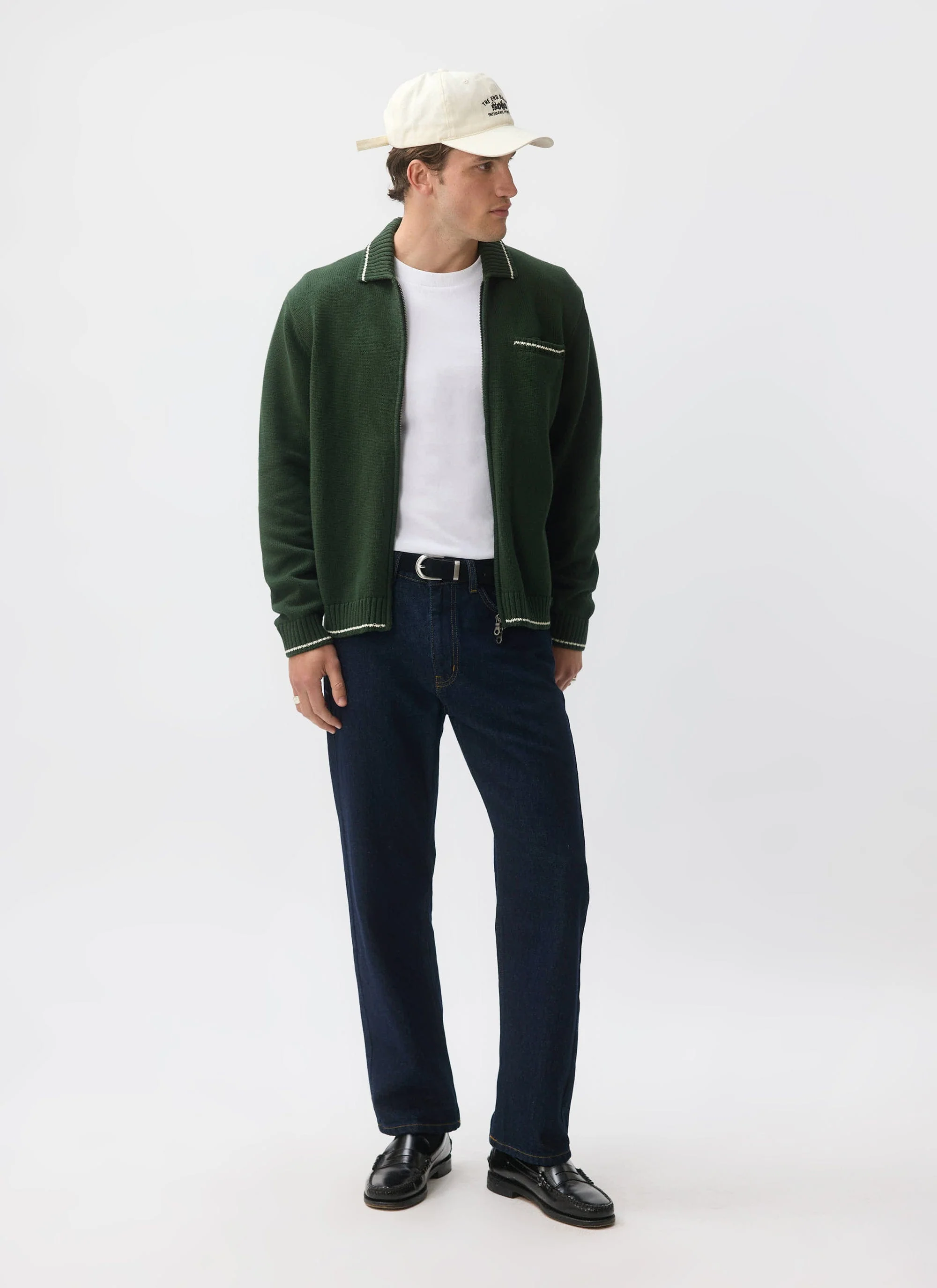 Gardner Dense Knitted Zip Cardigan | Cotton | Forest