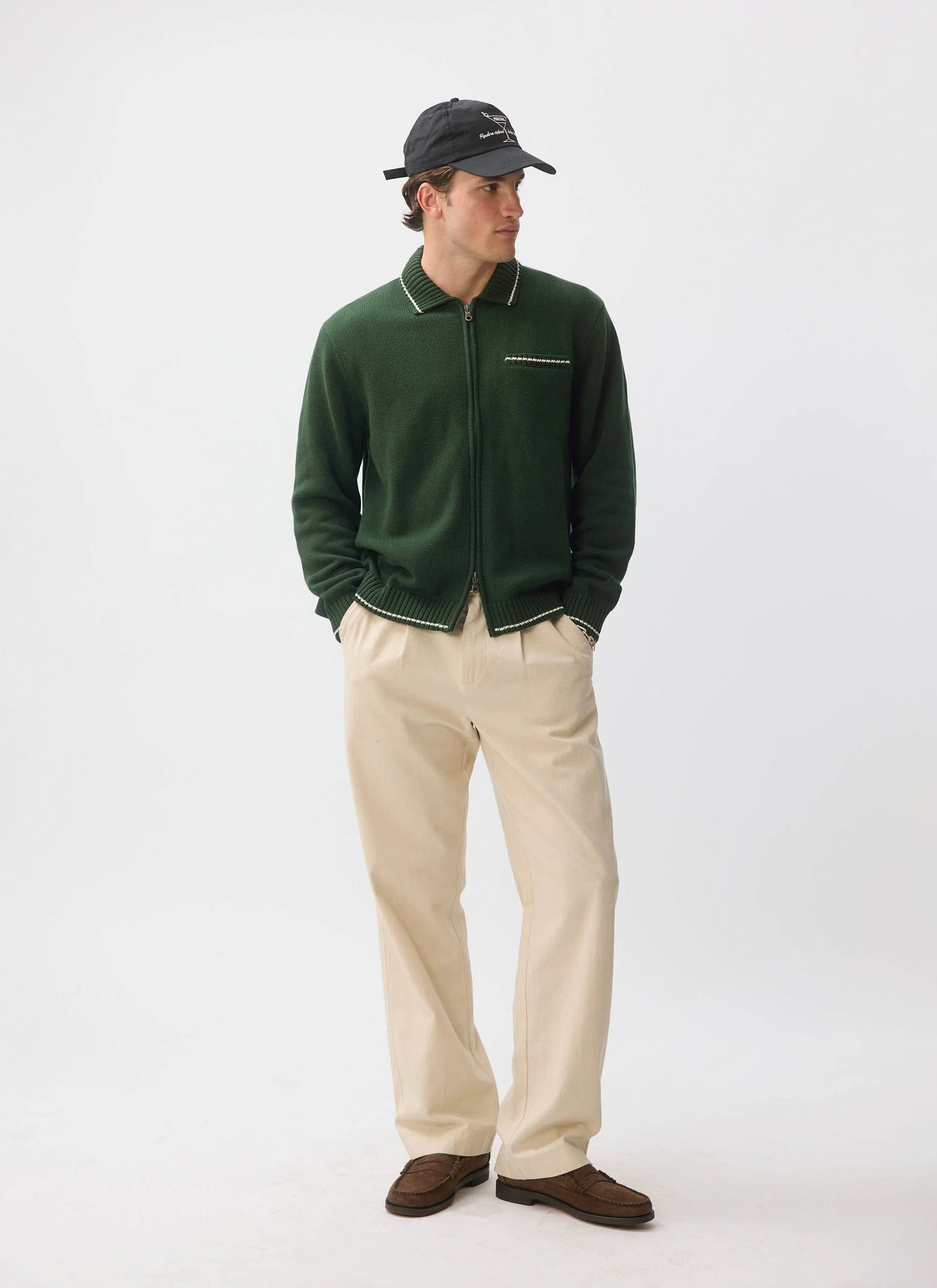 Gardner Dense Knitted Zip Cardigan | Cotton | Forest