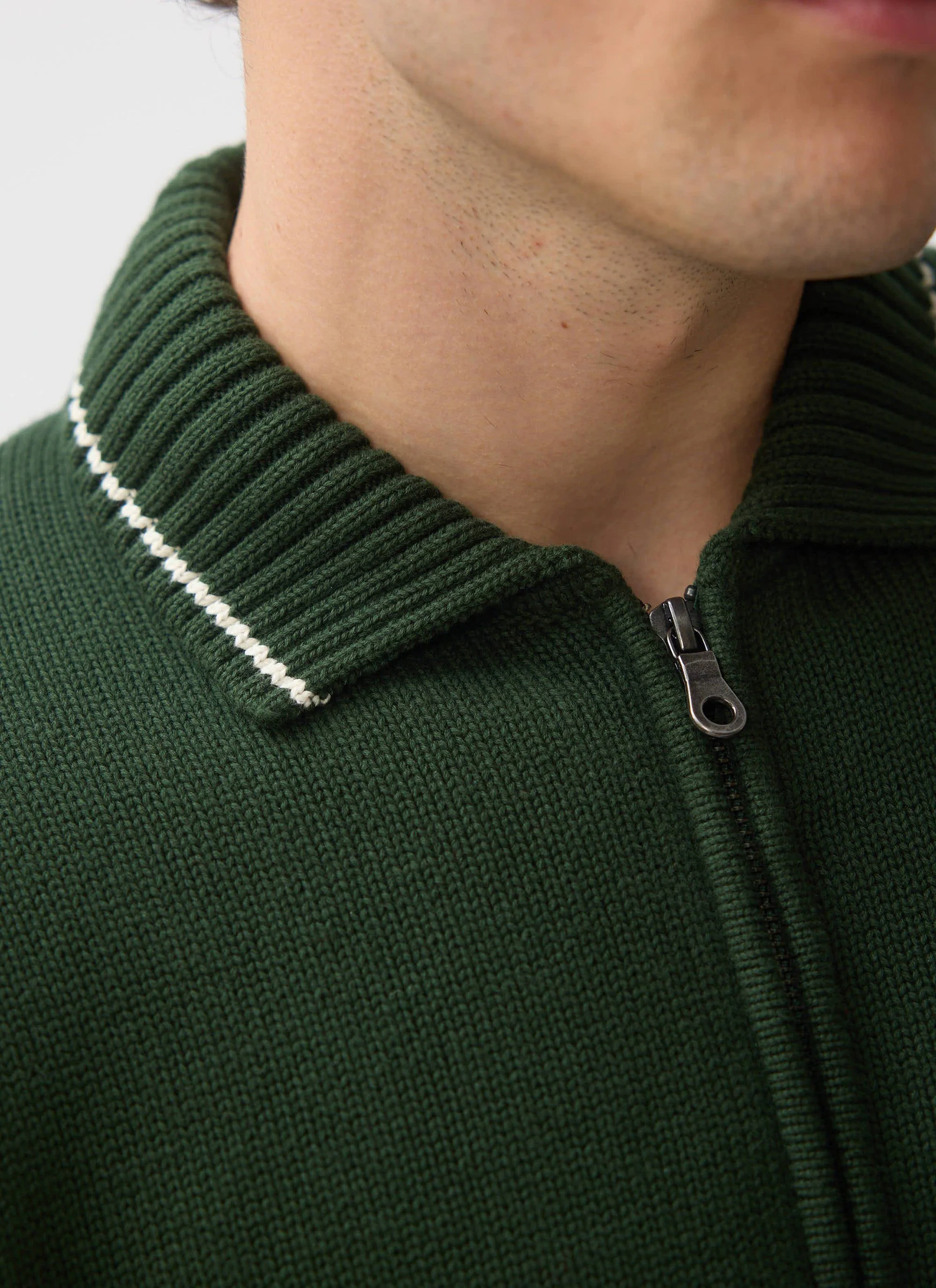 Gardner Dense Knitted Zip Cardigan | Cotton | Forest