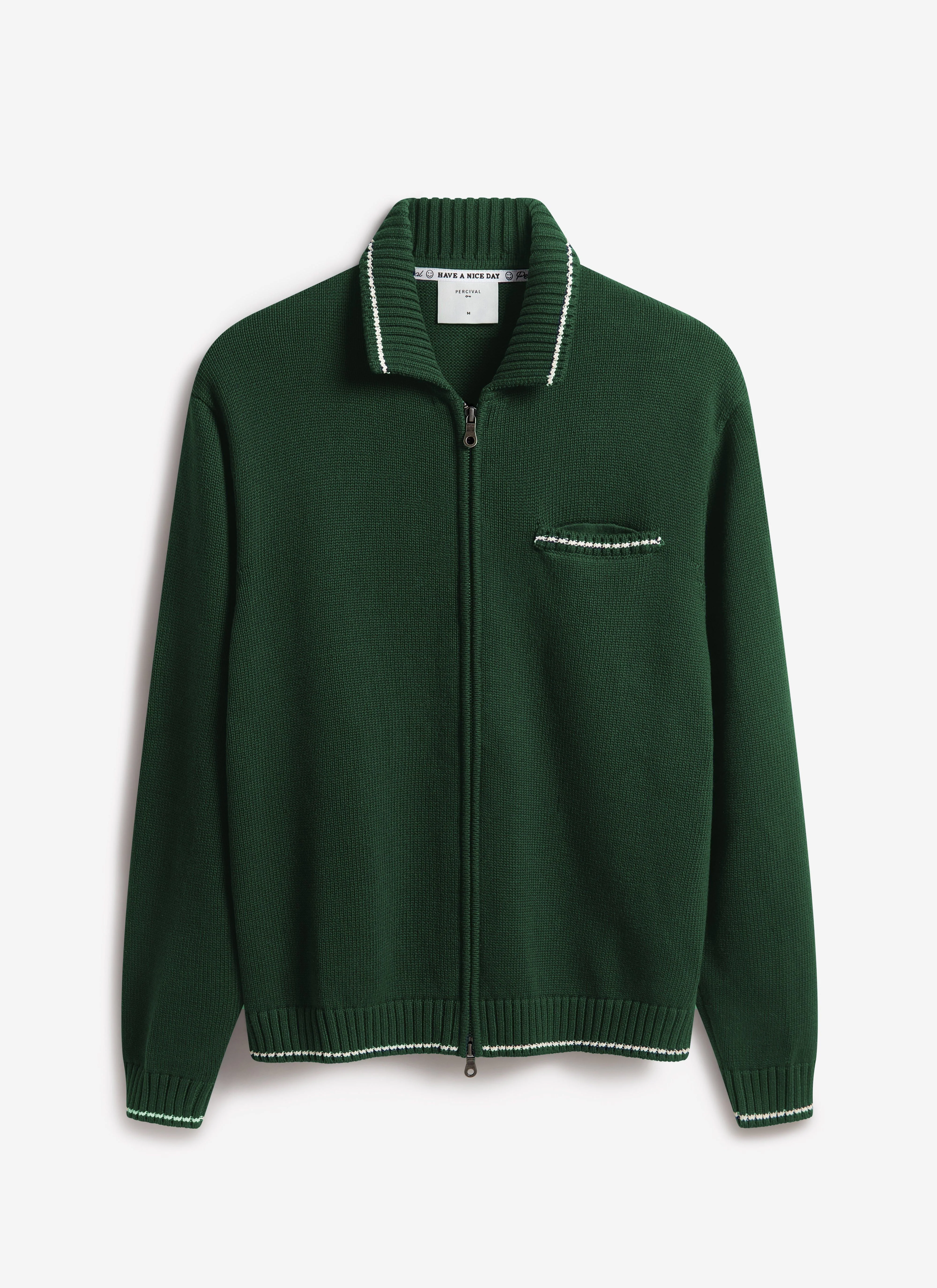 Gardner Dense Knitted Zip Cardigan | Cotton | Forest