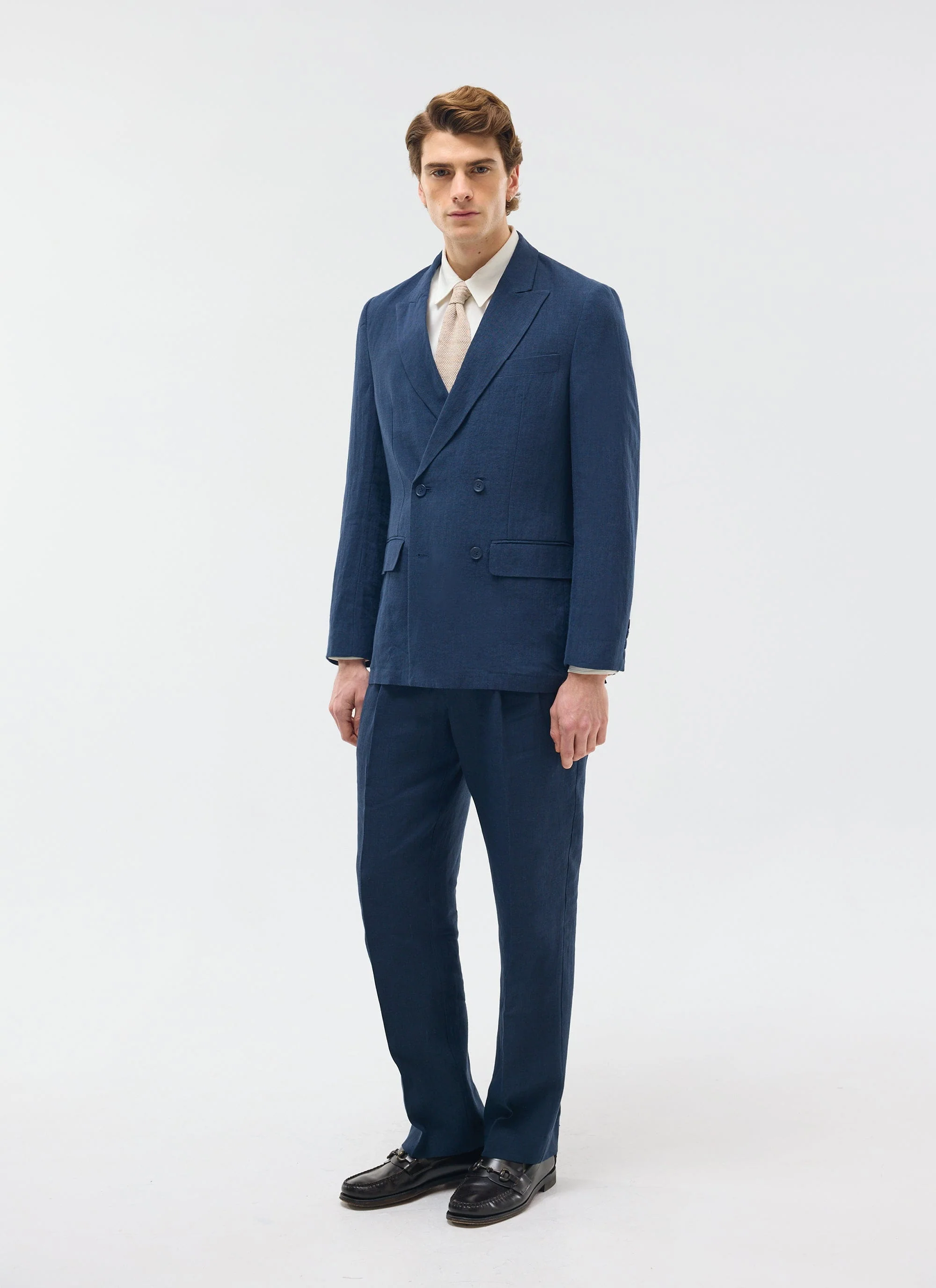 Tailored Double Breasted Blazer | Linen | Navy