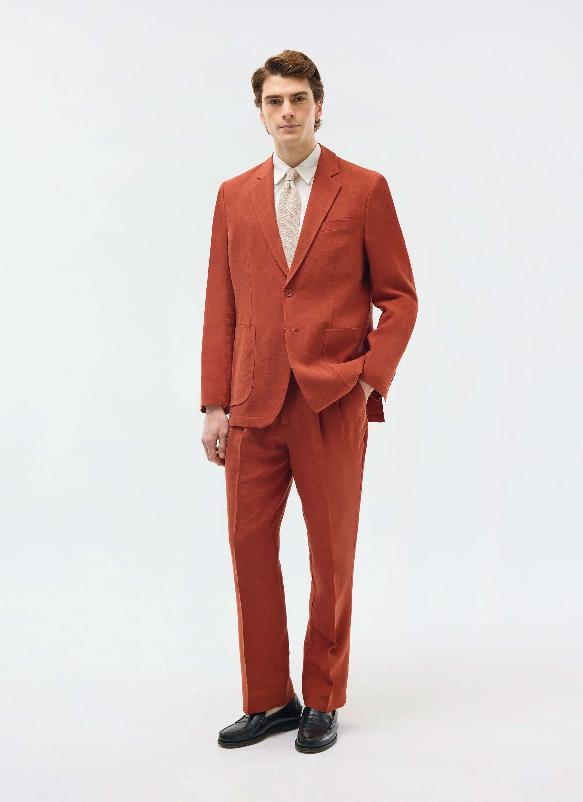 Relaxed Tailored Linen Blazer | Rust
