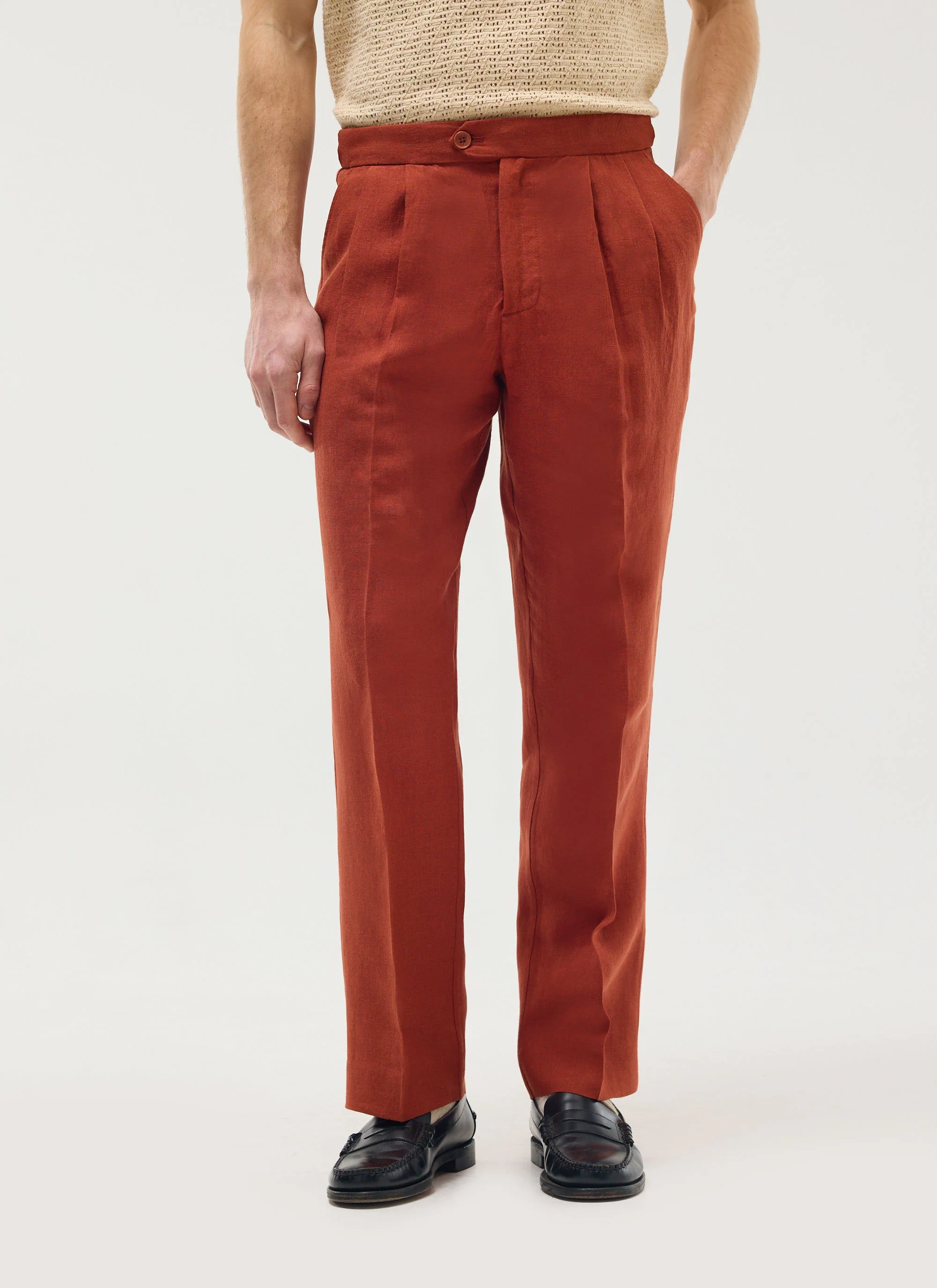 Pleated Tailored Trousers | Linen | Rust