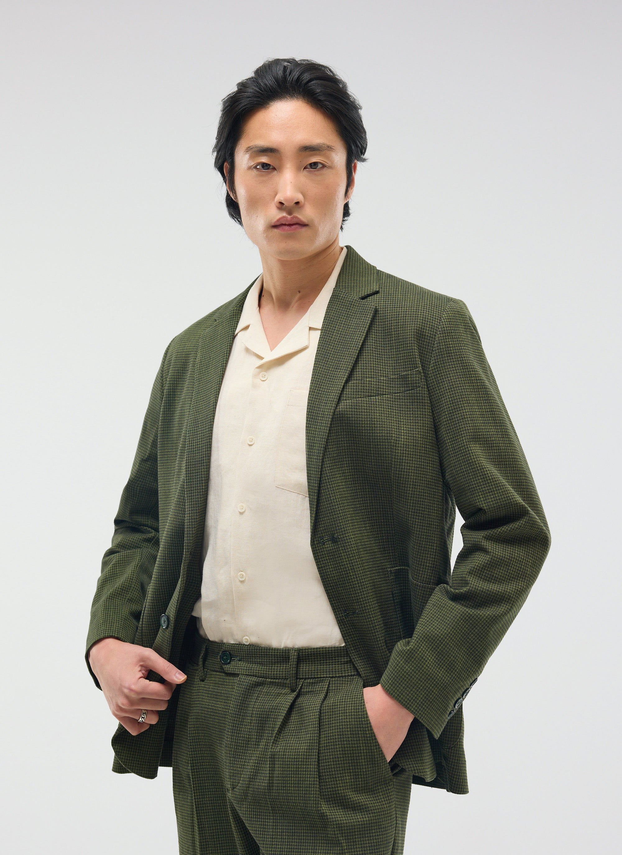 2777-relaxed-tailored-blazer-micro-check-forest-5.jpg Relaxed Tailored Blazer | Micro Check | Forest