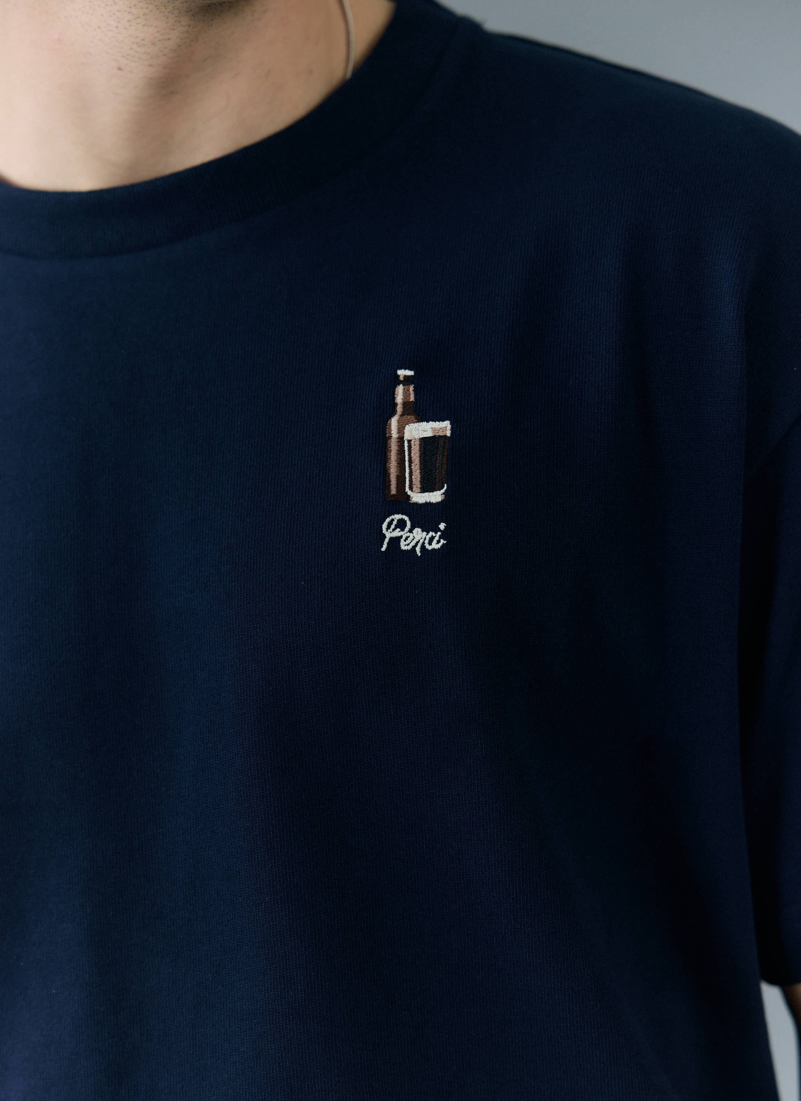 Stout Oversized T Shirt | Embroidered Organic Cotton | Navy