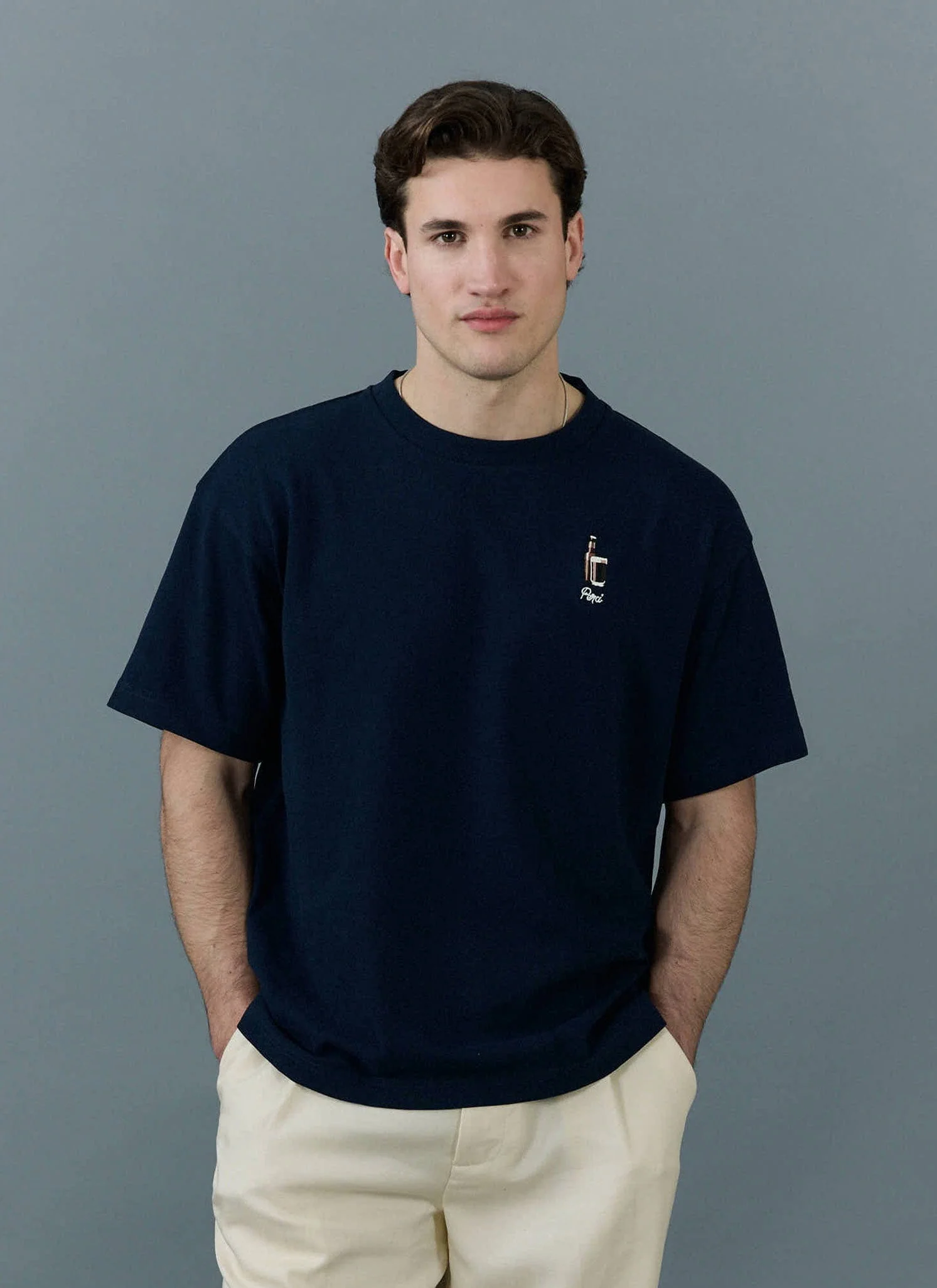 Stout Oversized T Shirt | Embroidered Organic Cotton | Navy