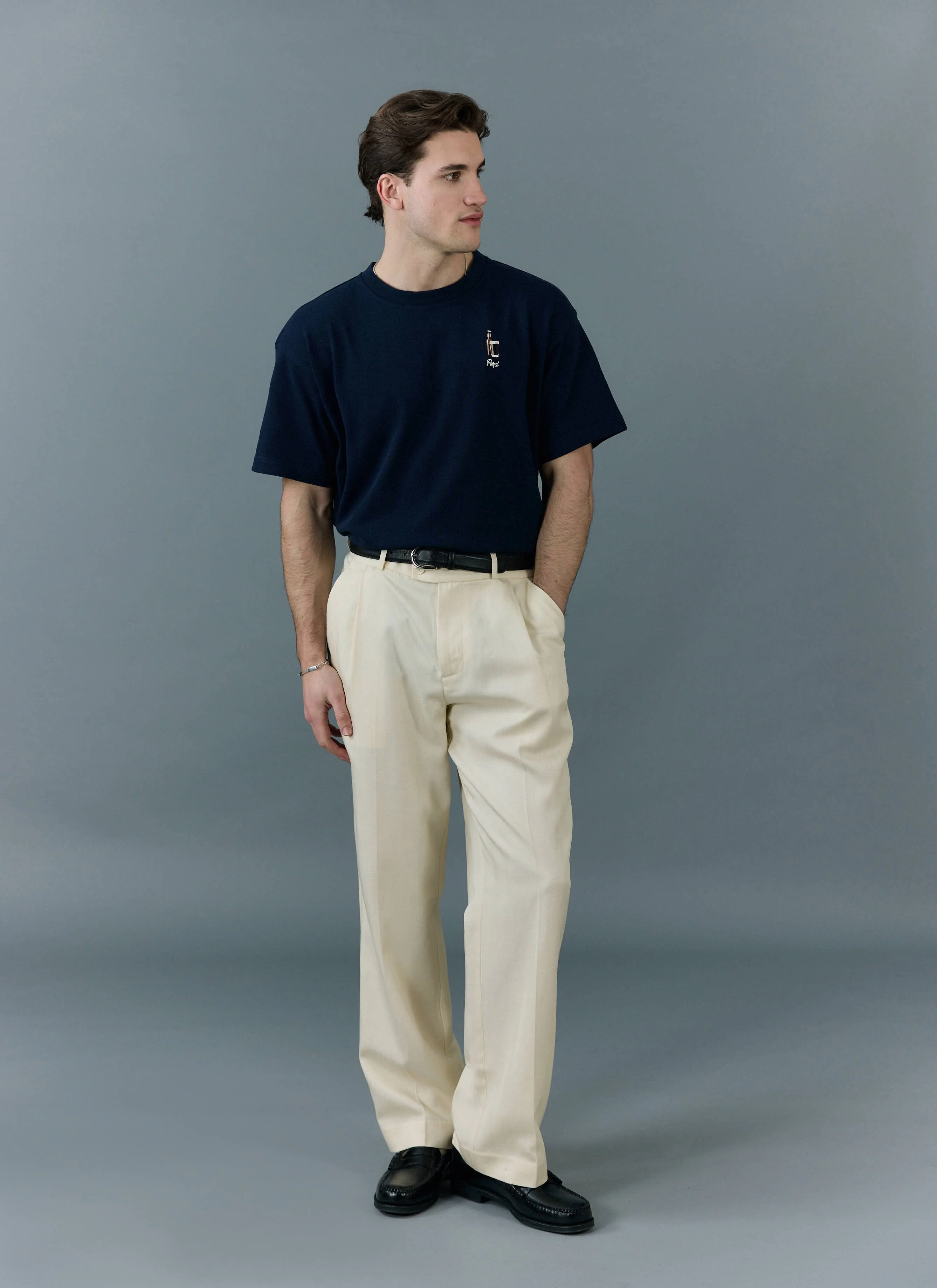 Stout Oversized T Shirt | Embroidered Organic Cotton | Navy