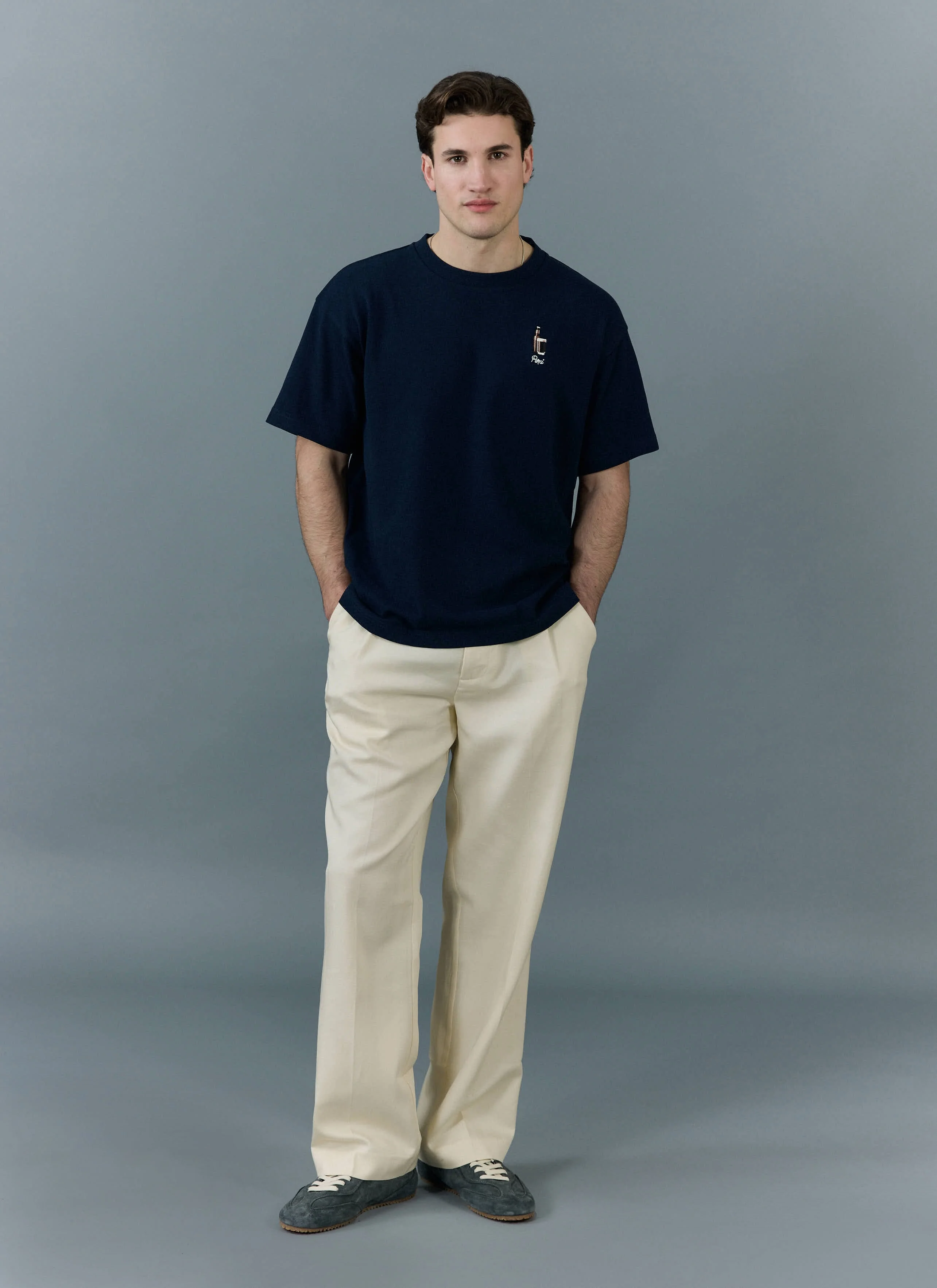 Stout Oversized T Shirt | Embroidered Organic Cotton | Navy