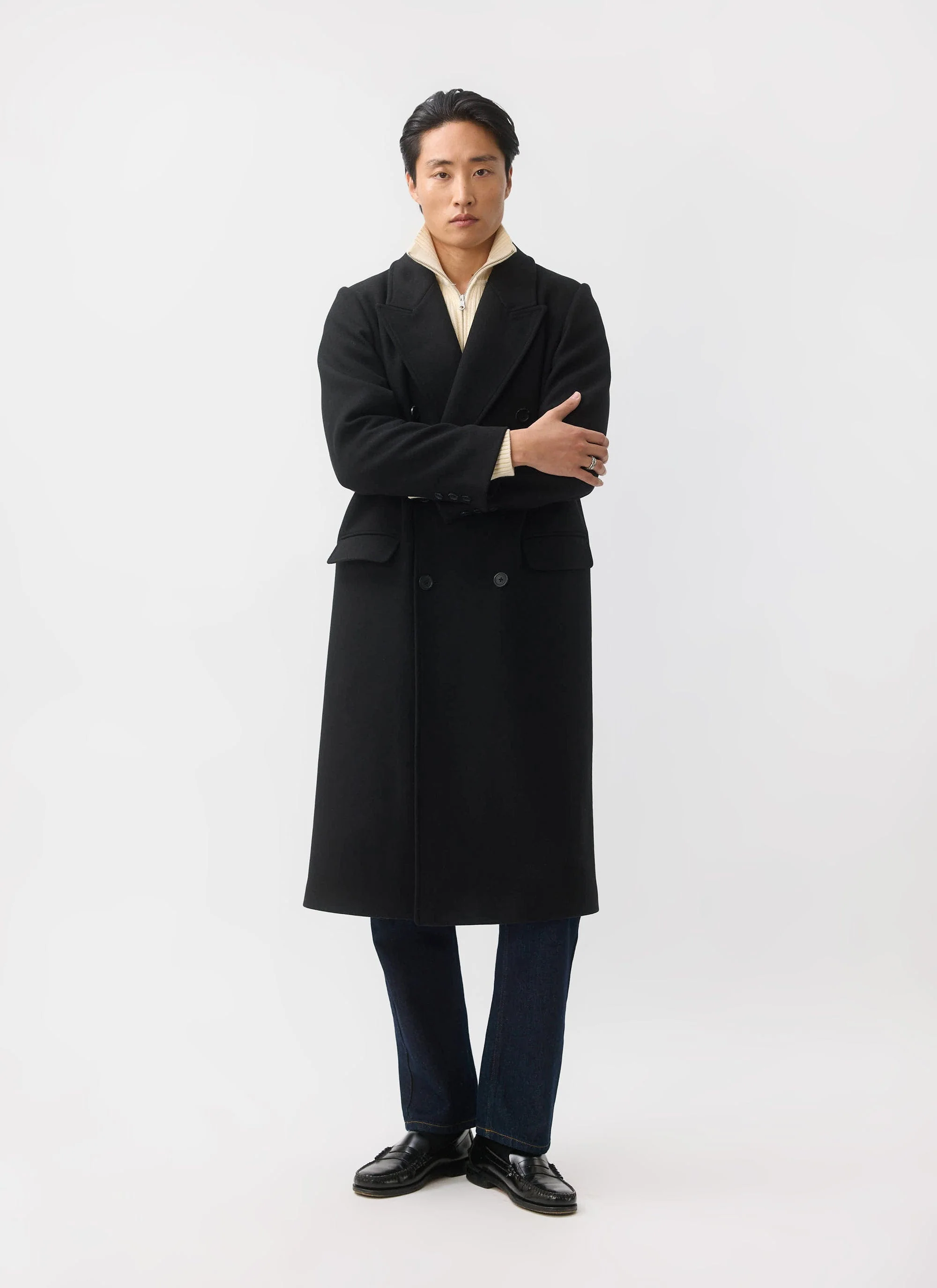 Double Breasted Overcoat | Wool | Black