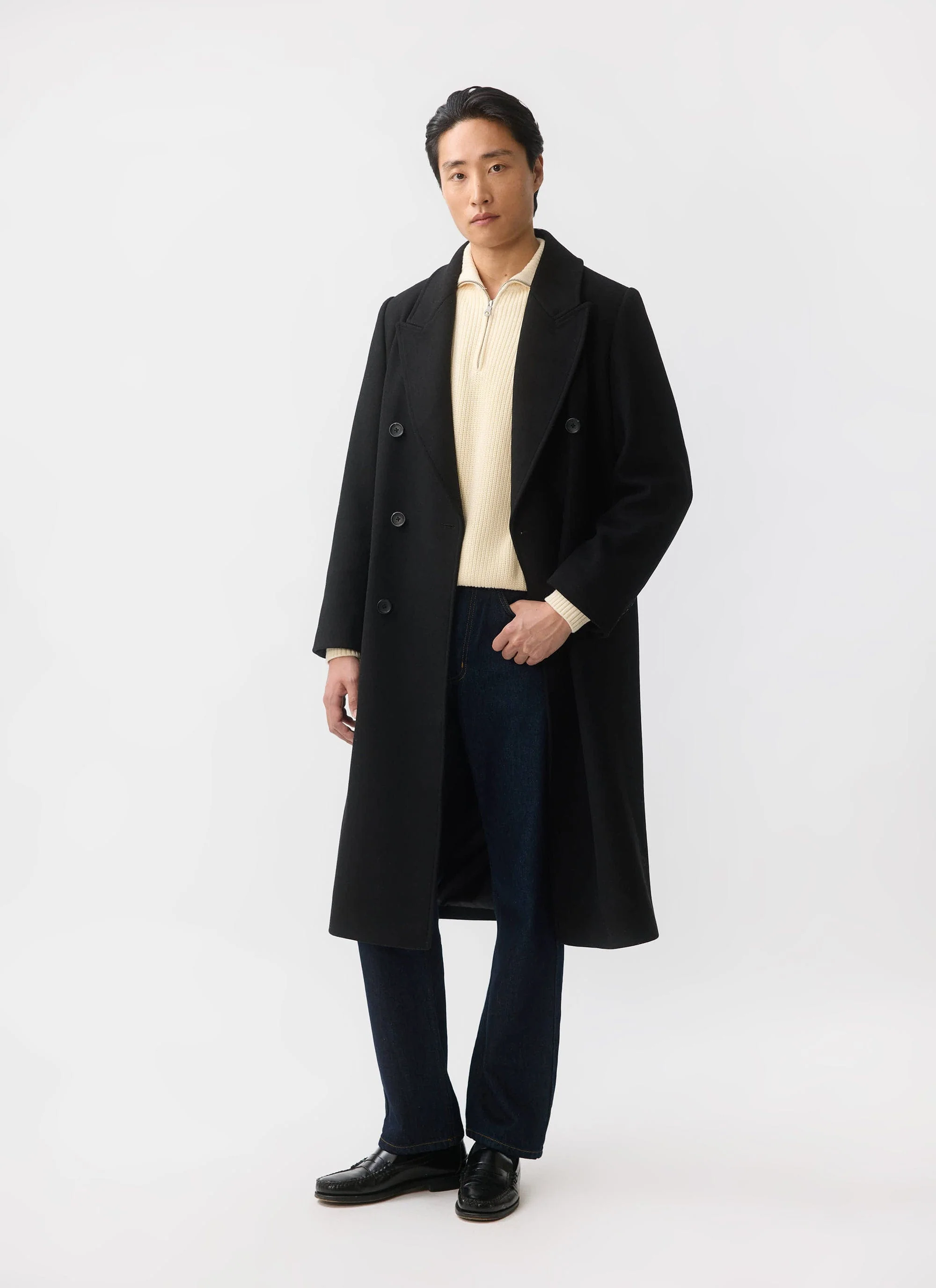 Double Breasted Overcoat | Wool | Black