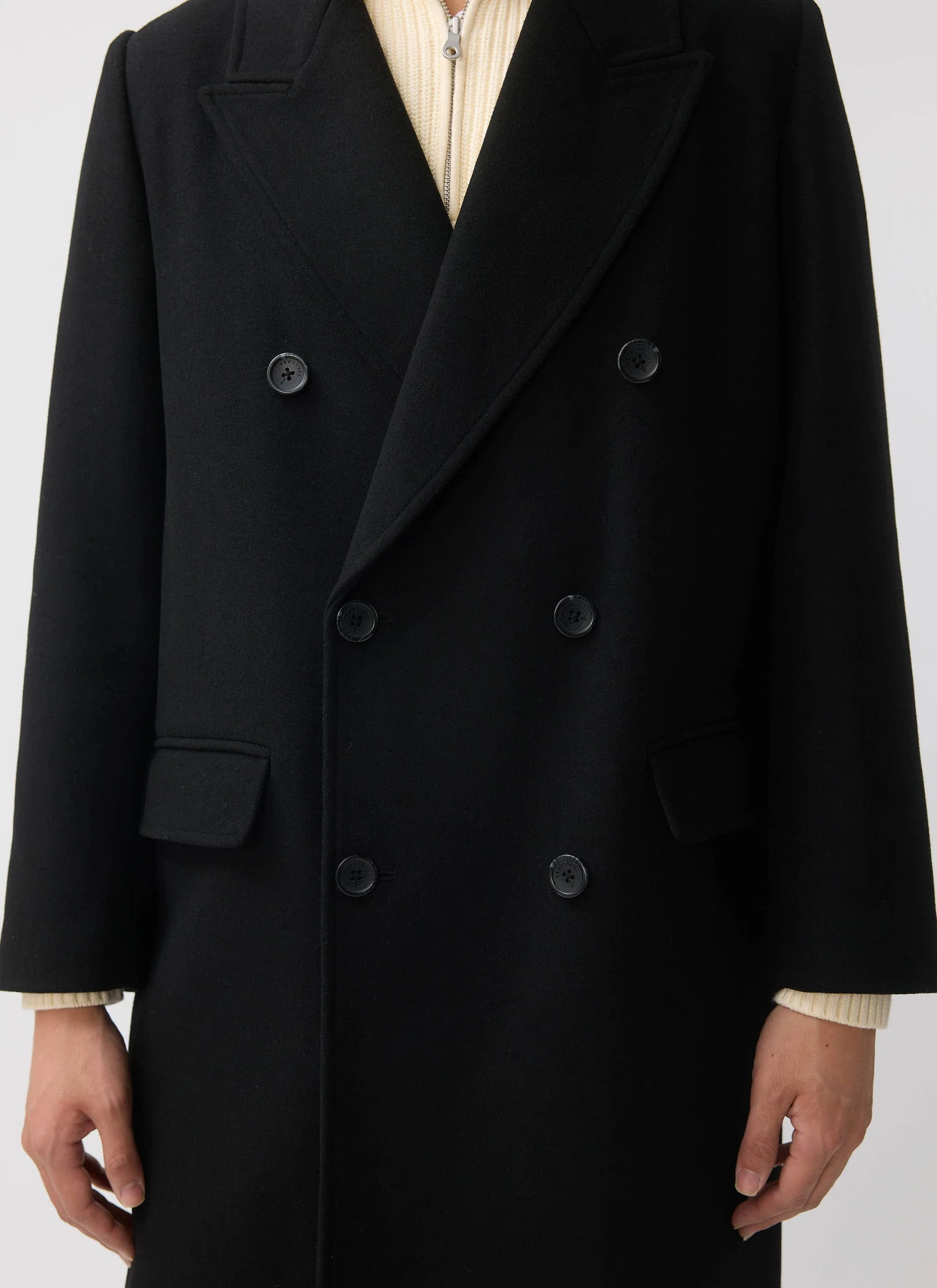 Double Breasted Overcoat | Wool | Black