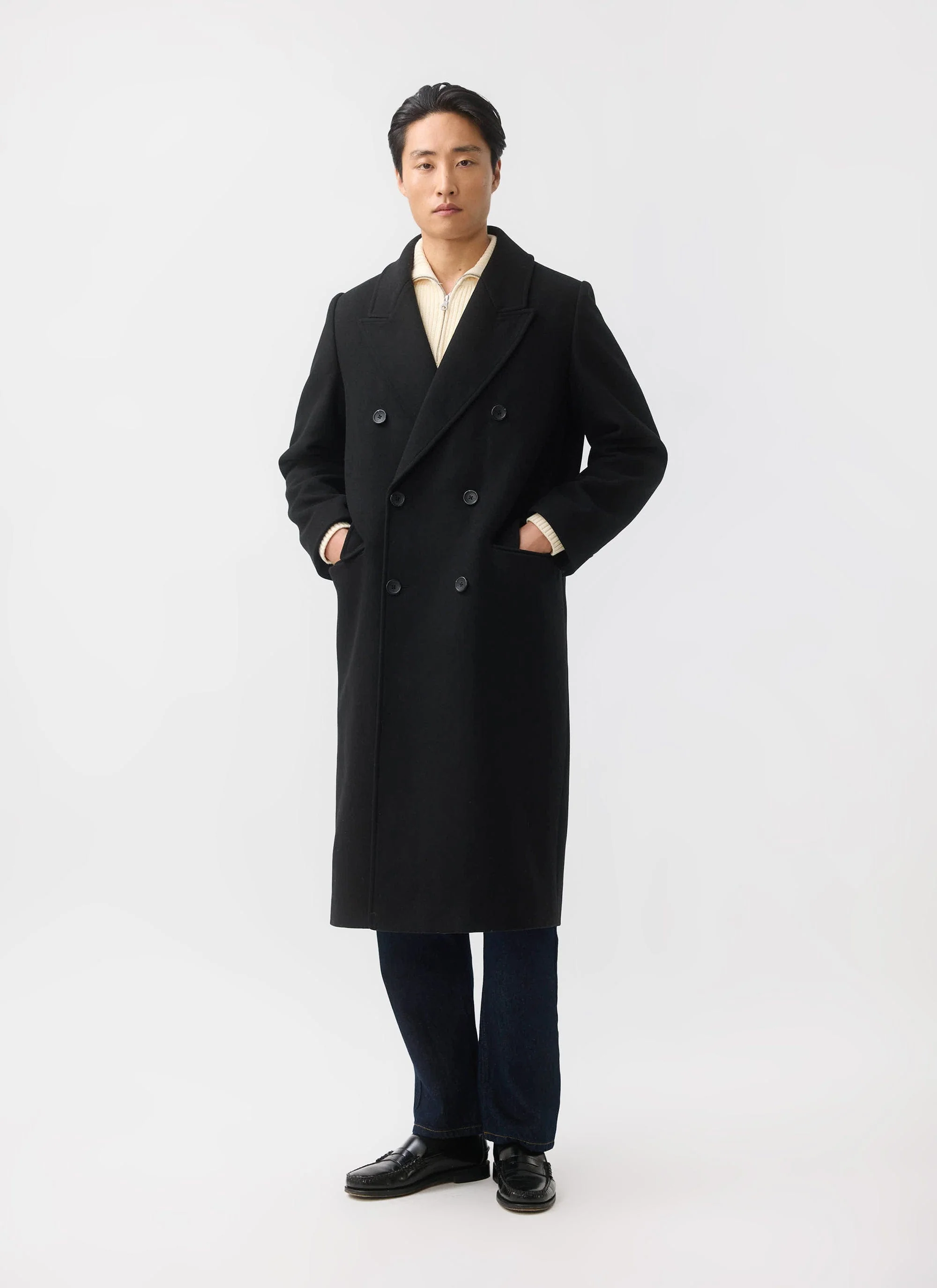 Double Breasted Overcoat | Wool | Black