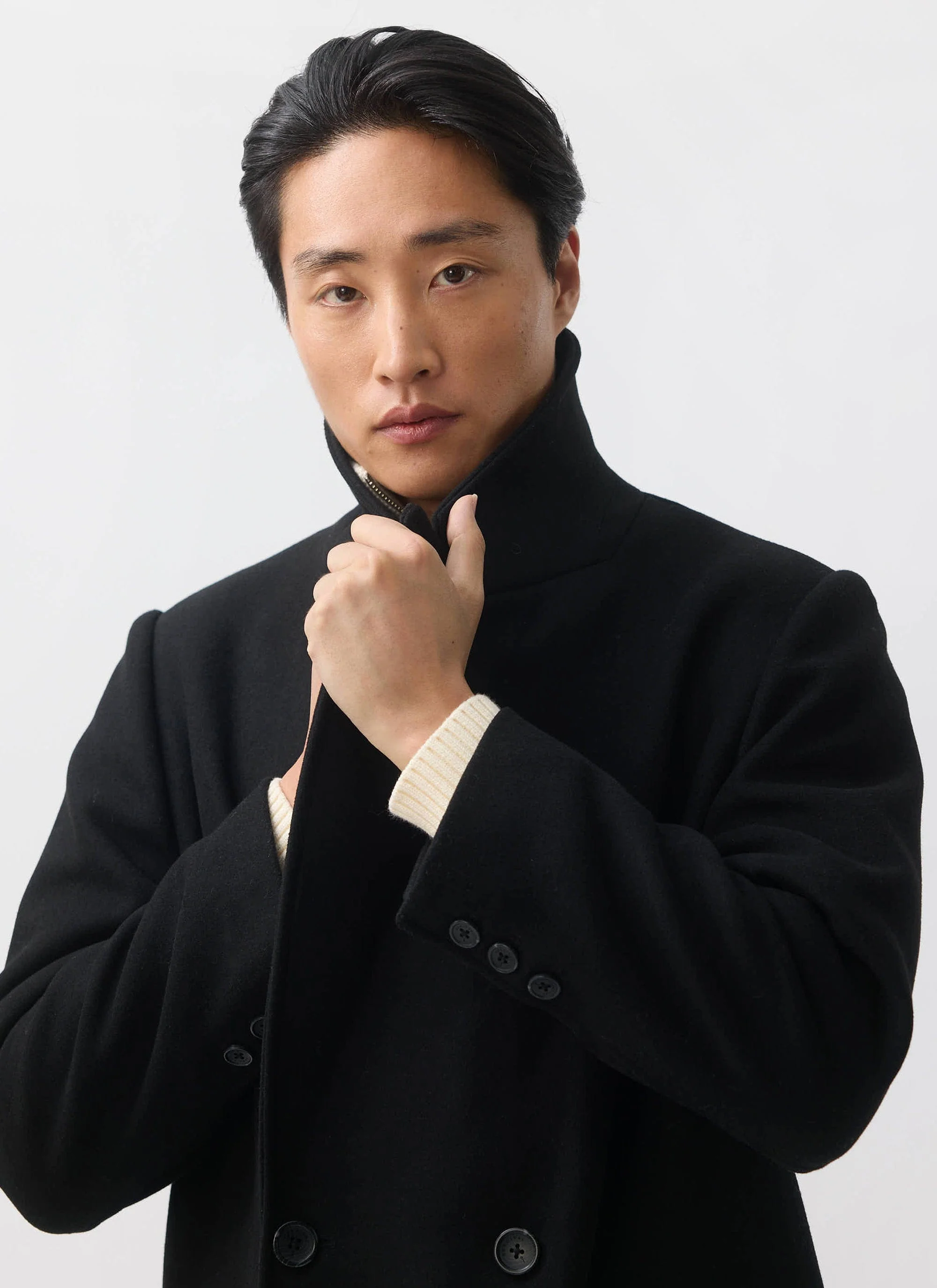 Double Breasted Overcoat | Wool | Black