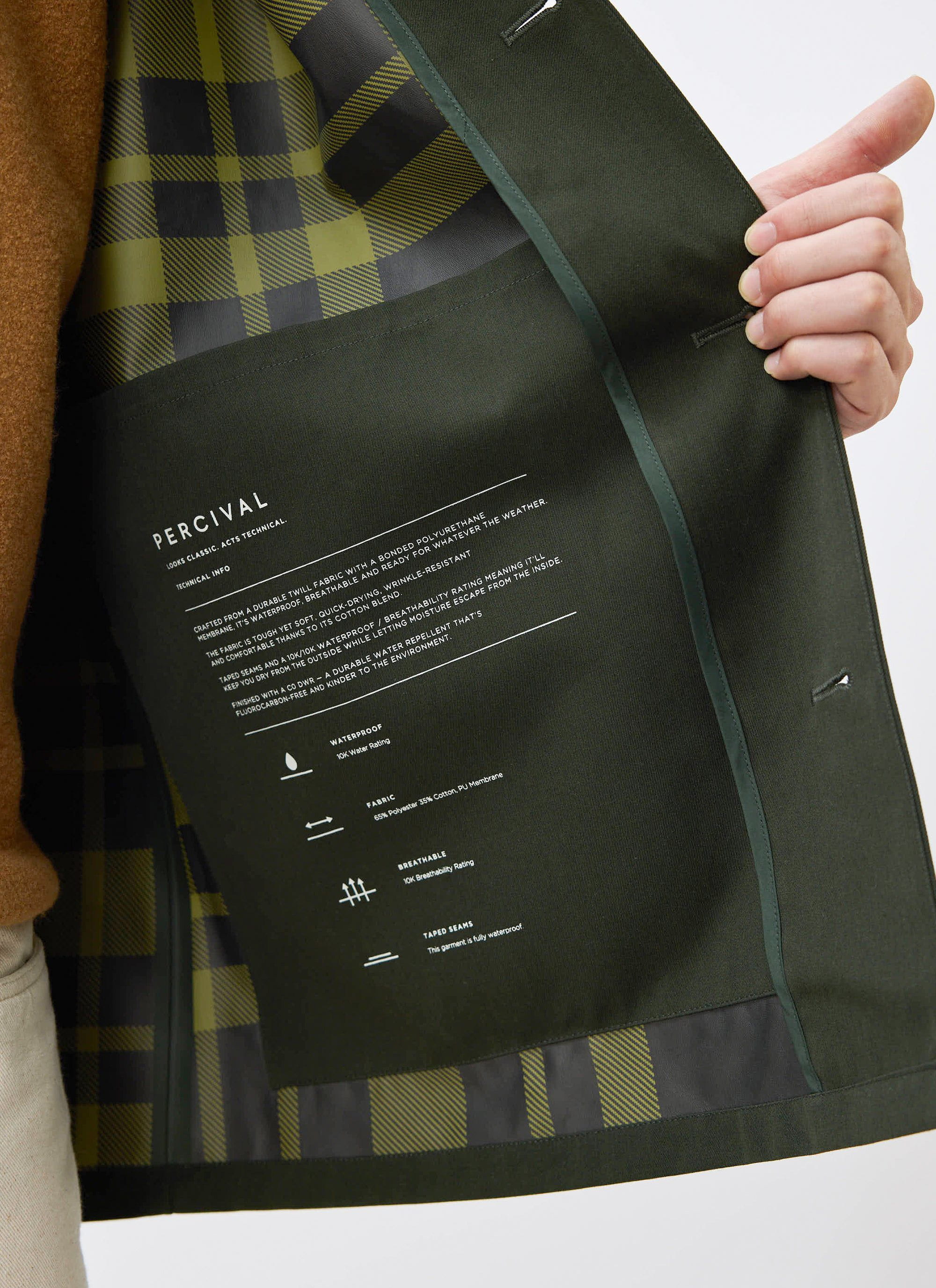 Sherlock Short Trench Coat | Waterproof | Forest with Check