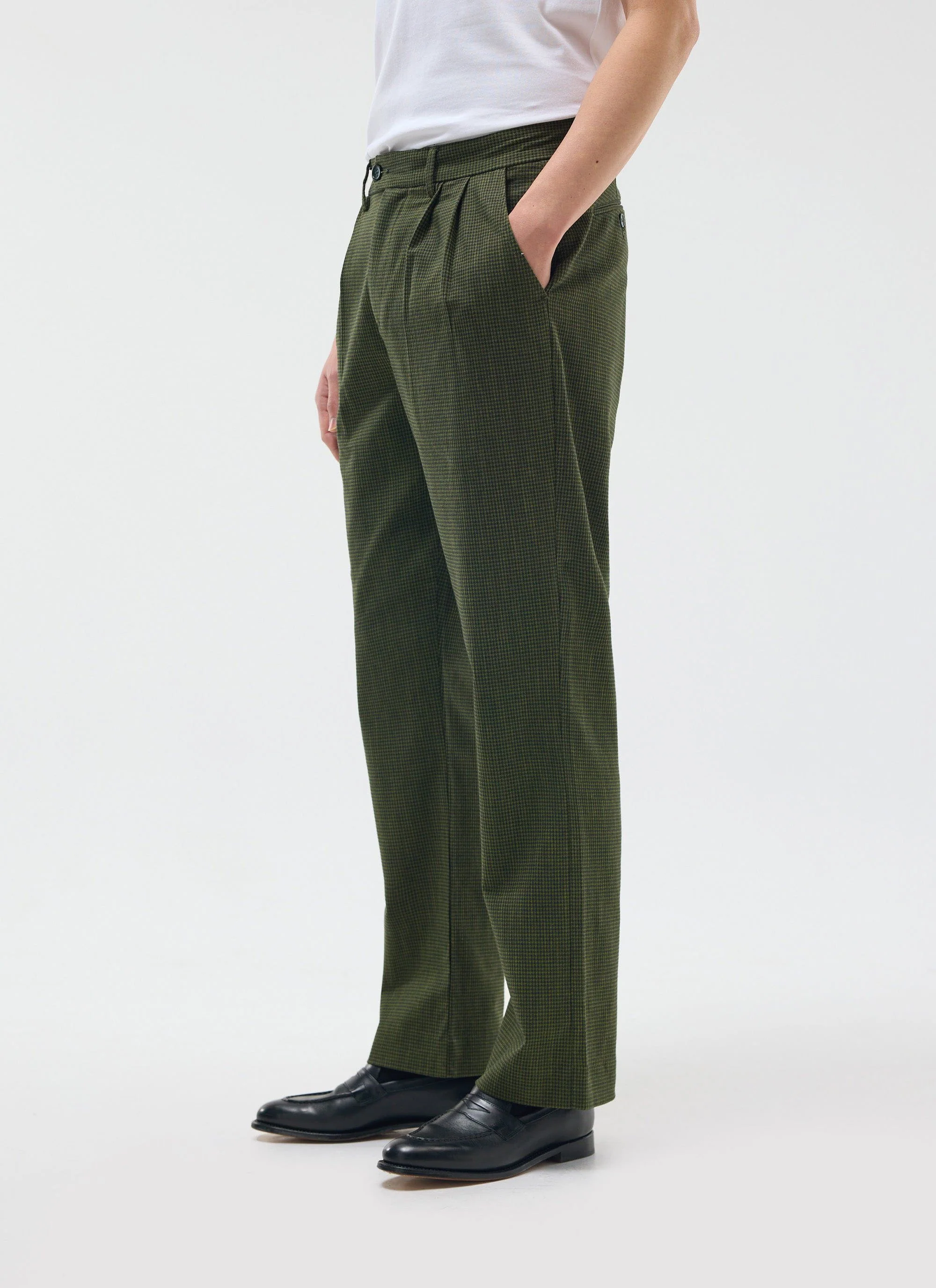 3619-pleated-tailored-trousers-micro-check-forest-green-4.webp Pleated Tailored Trousers | Micro Check | Forest Green