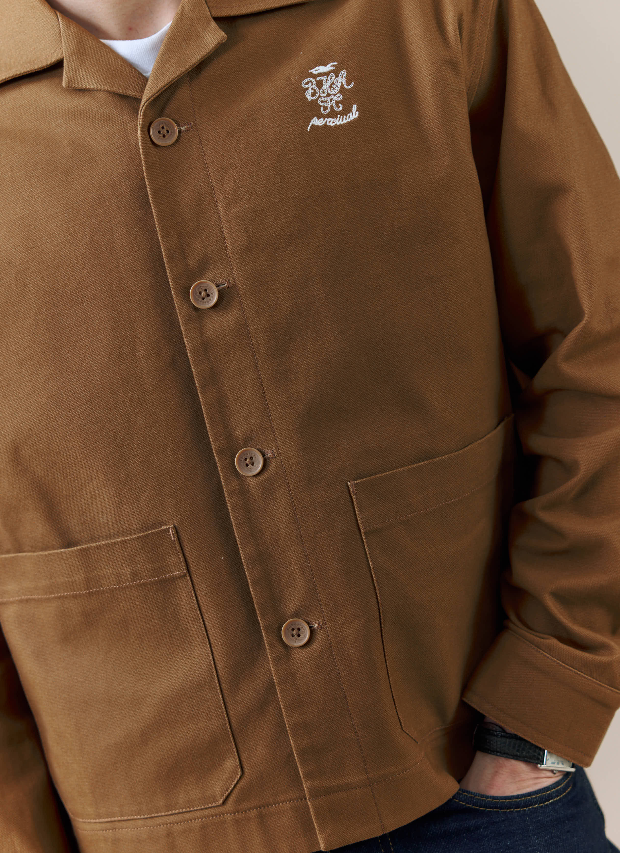 3729-cotton-canvas-workshirt-brighton-hove-albion-f.c.-x-percival-brown-6.jpg Cotton Canvas Workshirt | Brighton & Hove Albion F.C. x Percival | Brown
