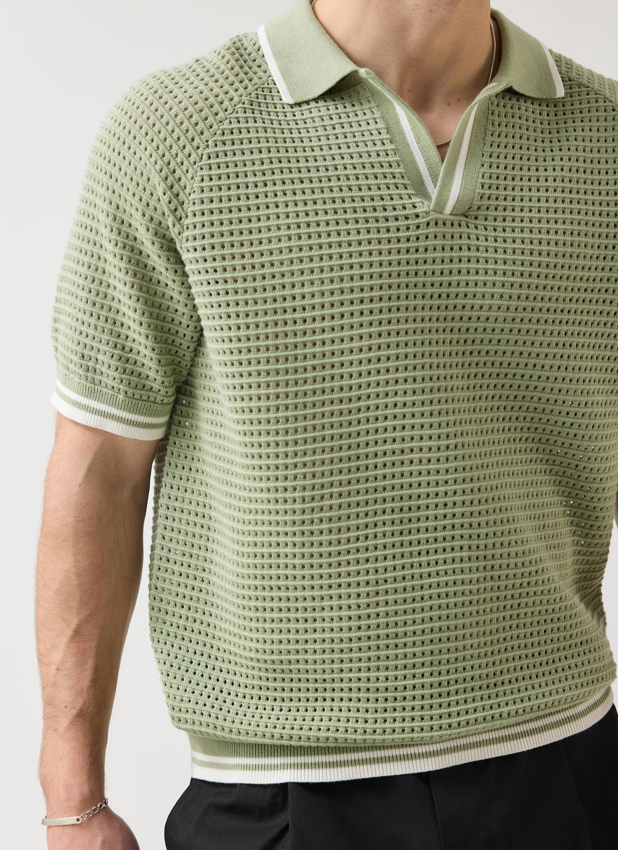 Tennis Boxy Knitted Polo | Cotton | Sage
