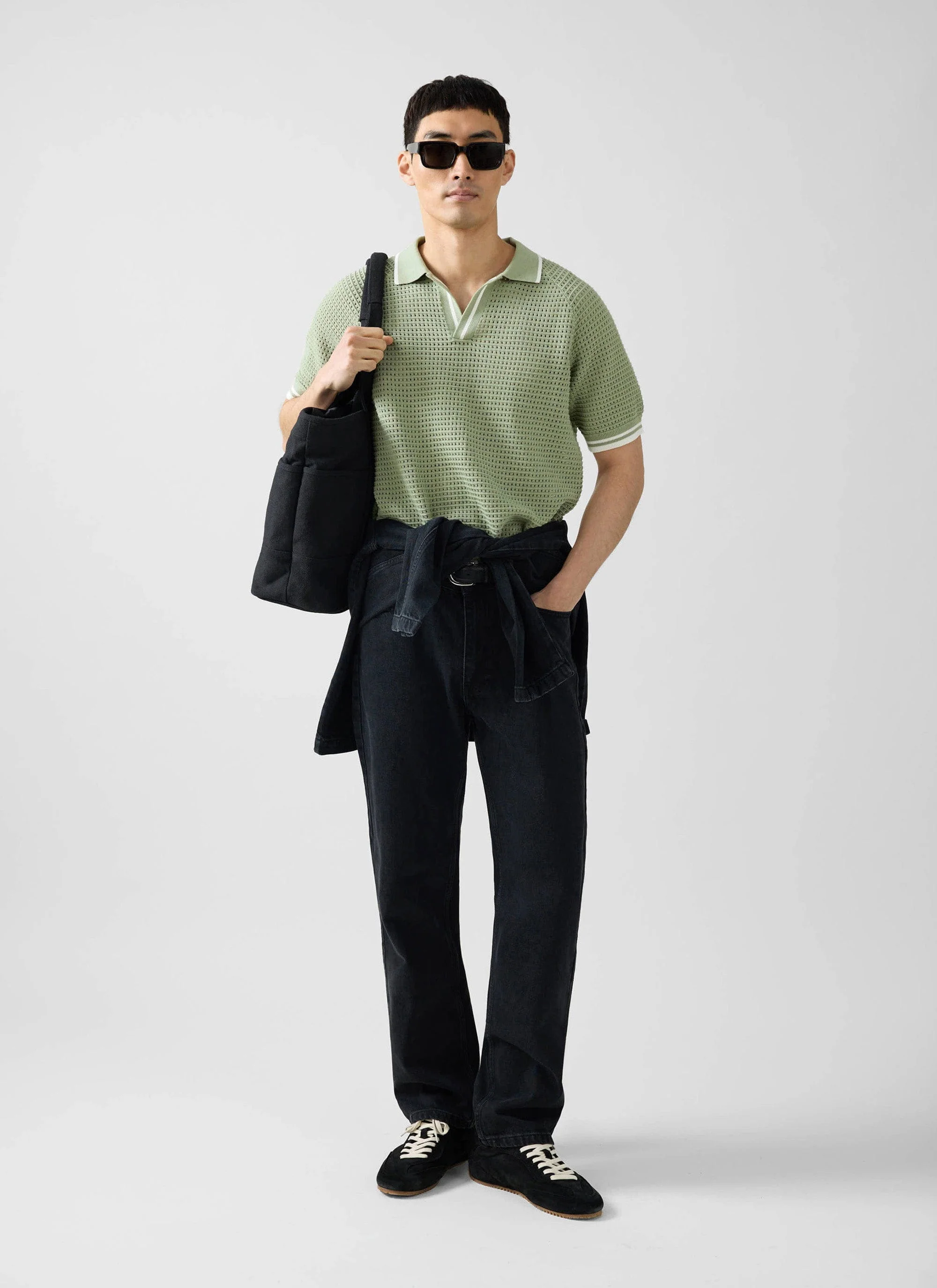 Tennis Boxy Knitted Polo | Cotton | Sage