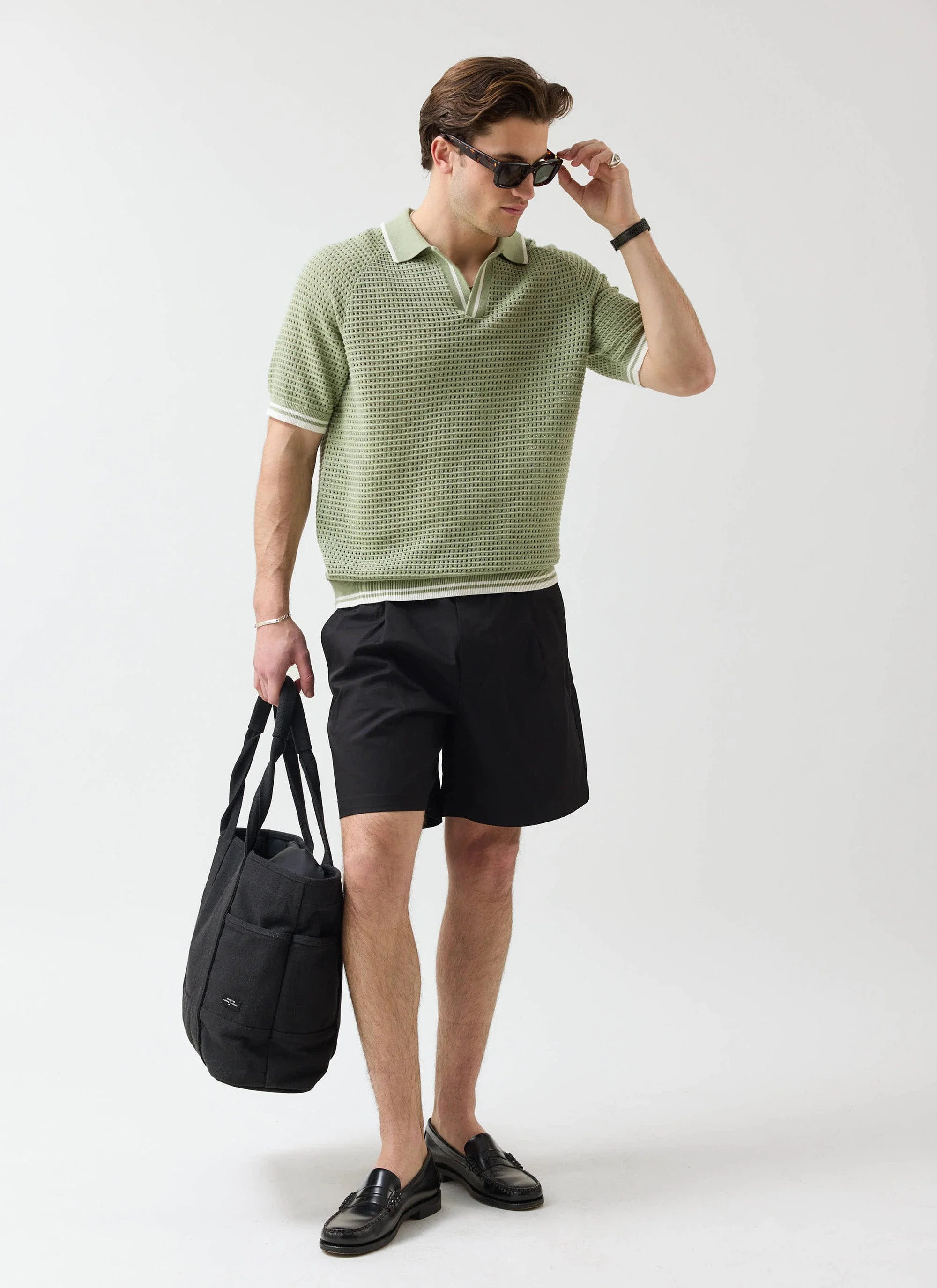 Tennis Boxy Knitted Polo | Cotton | Sage