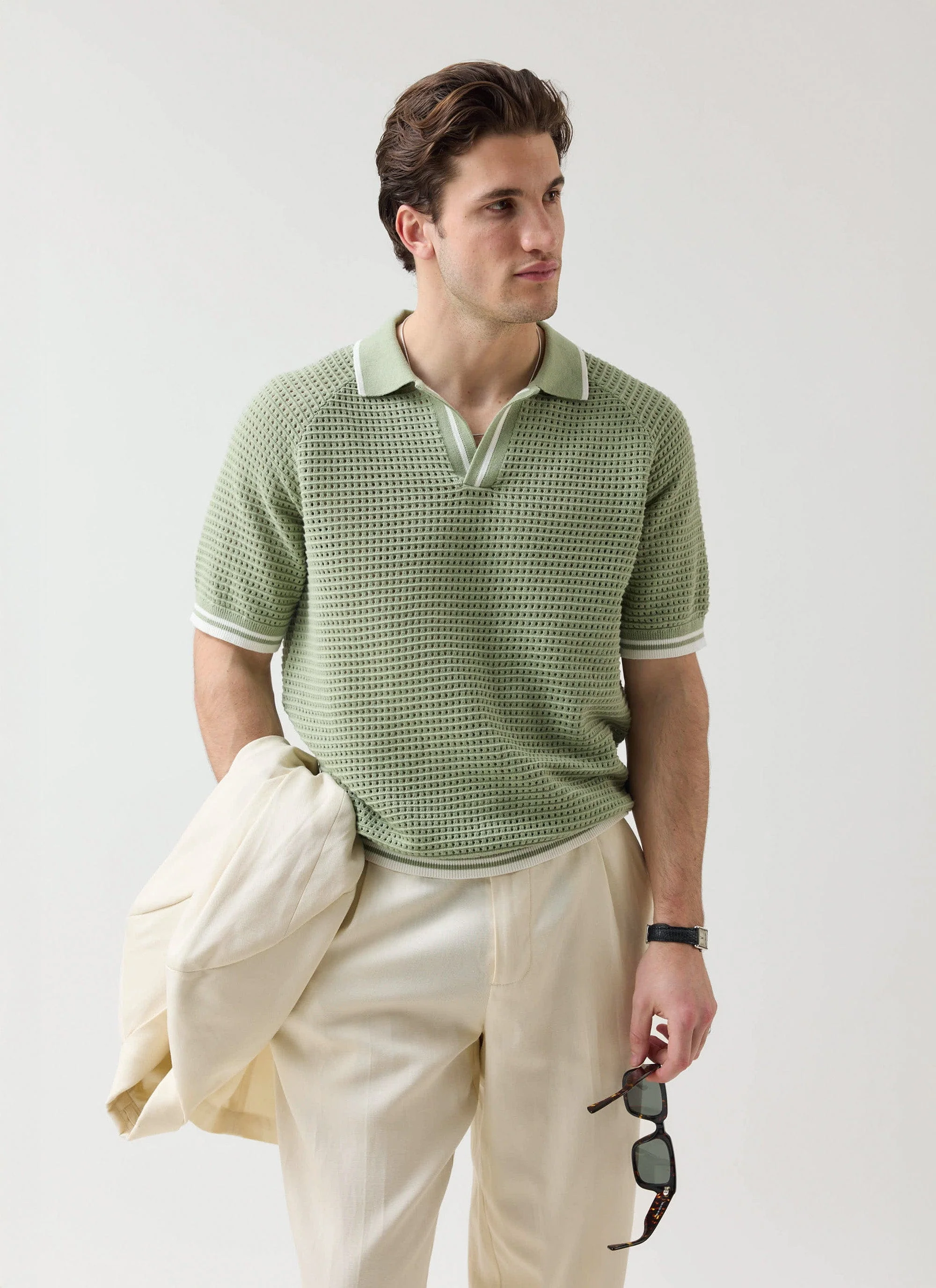 Tennis Boxy Knitted Polo | Cotton | Sage