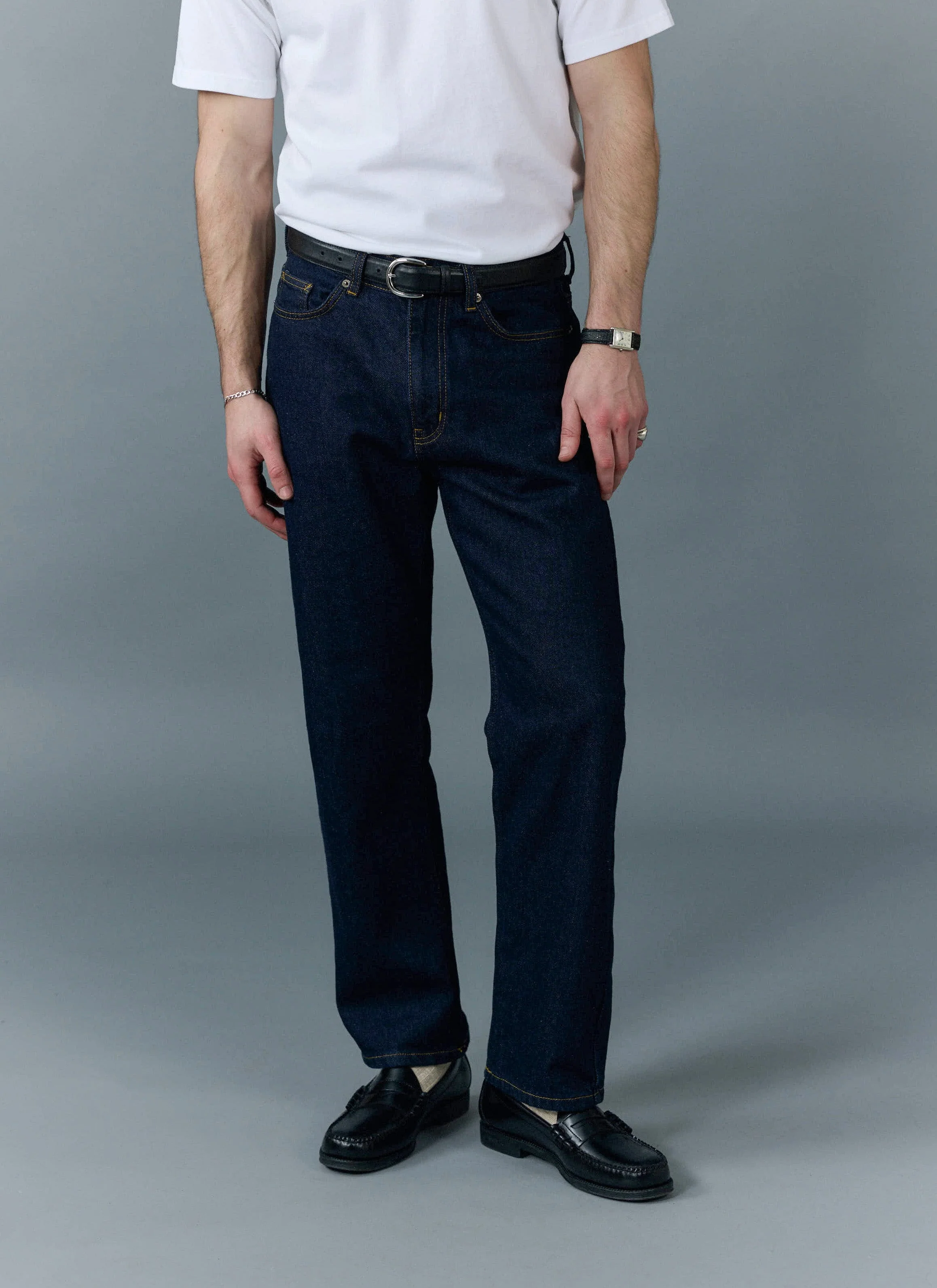382-straight-leg-denim-jeans-cotton-dark-indigo-1.webp Straight Leg Denim Jeans | Cotton | Dark Indigo