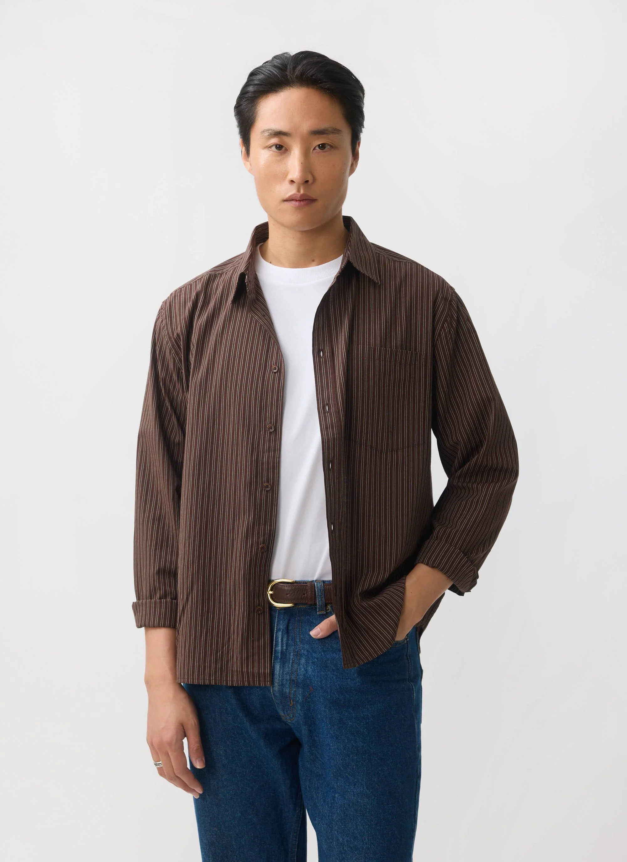 3869-clancy-striped-long-sleeve-shirt-cotton-brown-1.webp Clancy Striped Long Sleeve Shirt | Cotton | Brown