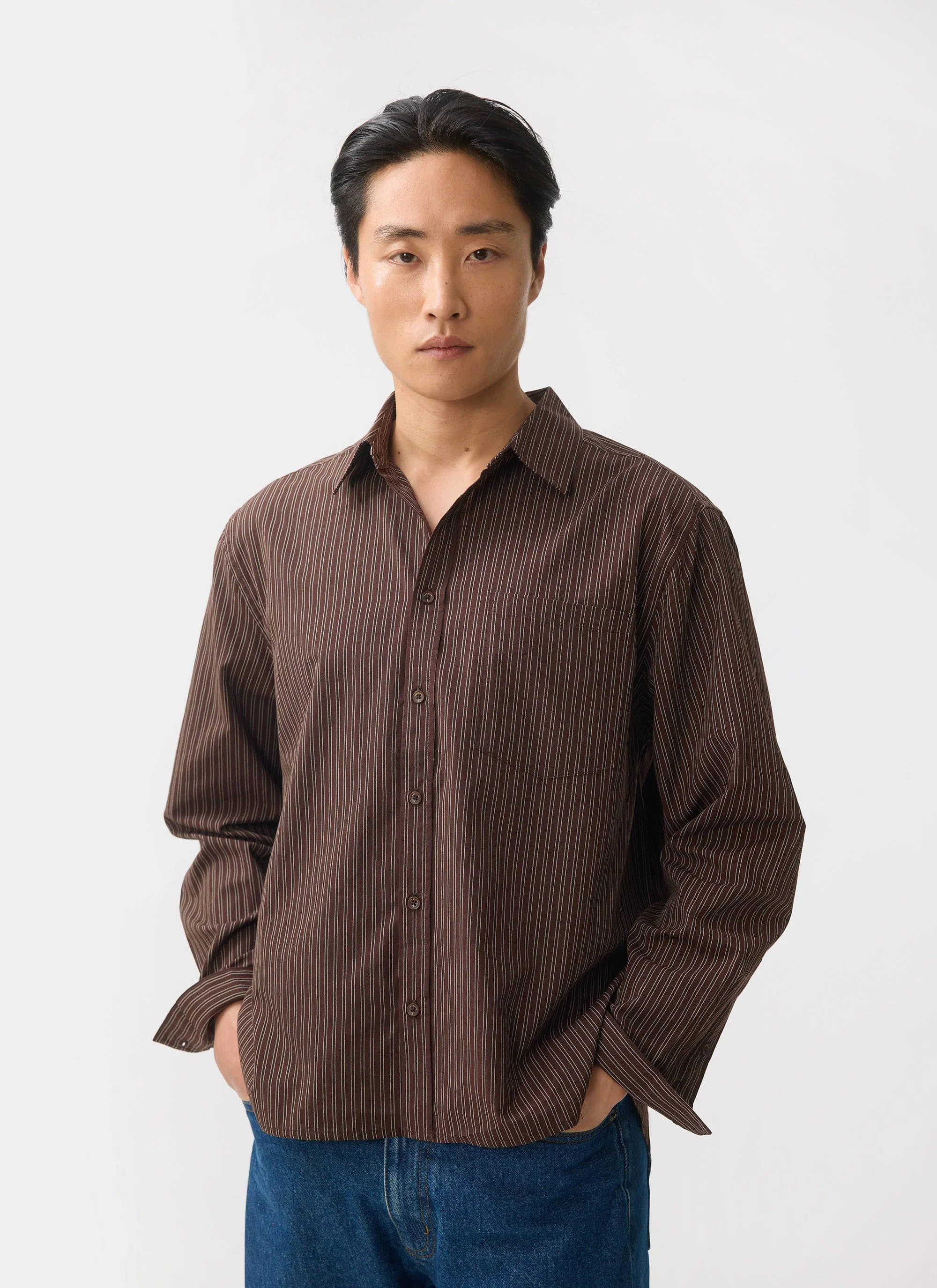 3869-clancy-striped-long-sleeve-shirt-cotton-brown-4.webp Clancy Striped Long Sleeve Shirt | Cotton | Brown