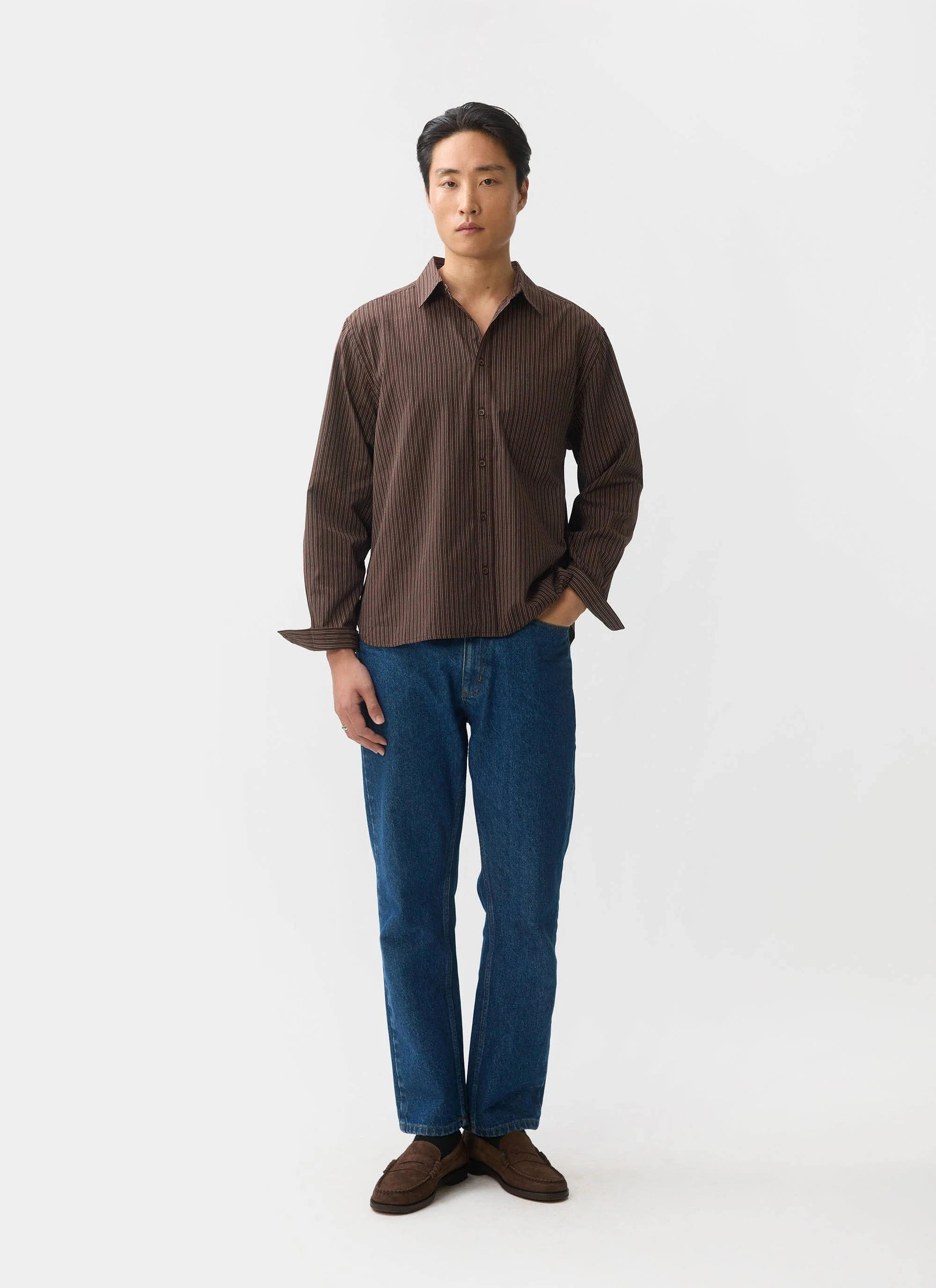 3869-clancy-striped-long-sleeve-shirt-cotton-brown-5.webp Clancy Striped Long Sleeve Shirt | Cotton | Brown