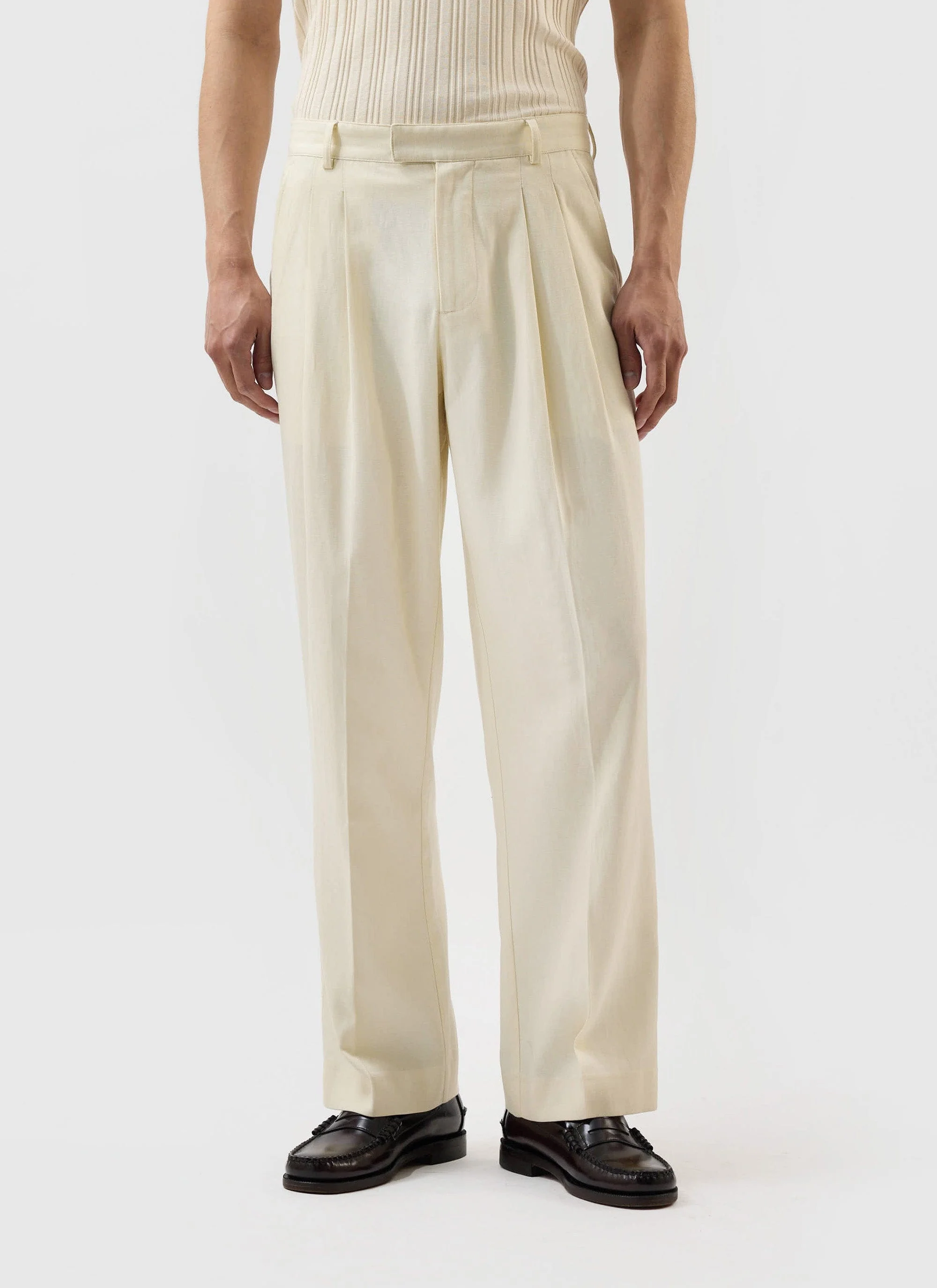 Pleated Lyocell Tailored Trousers | Percival x Warren | Cream