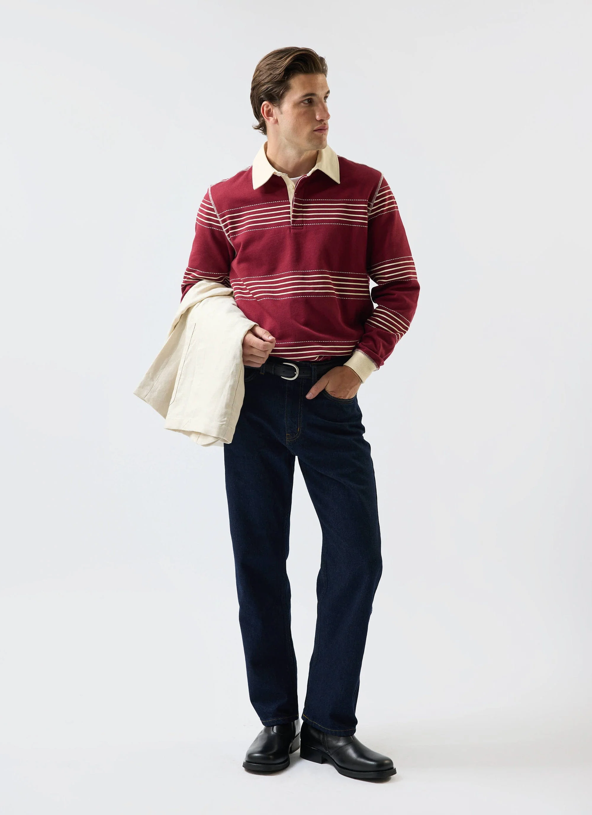 3967-editor-striped-rugby-polo-shirt-cotton-burgundy-1.webp Editor Striped Rugby Polo Shirt | Cotton | Burgundy