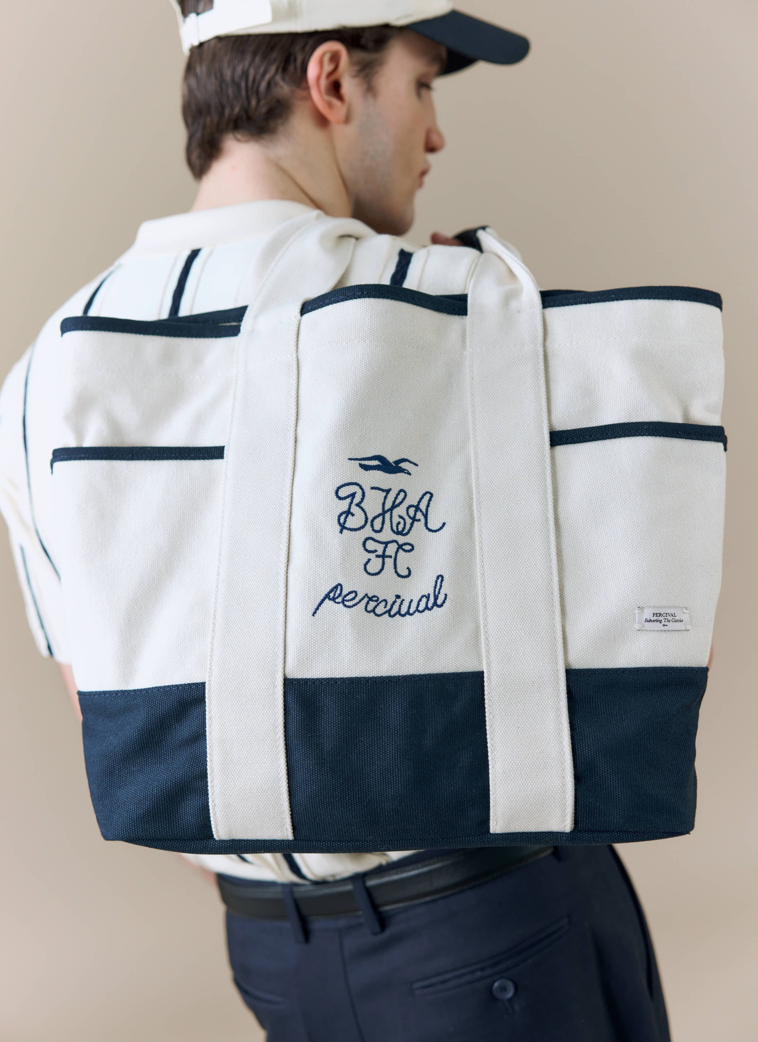 4031-tote-bag-brighton-hove-albion-f.c.-x-percival-cream-navy-2.jpg Tote Bag | Brighton & Hove Albion F.C. x Percival | Cream Navy