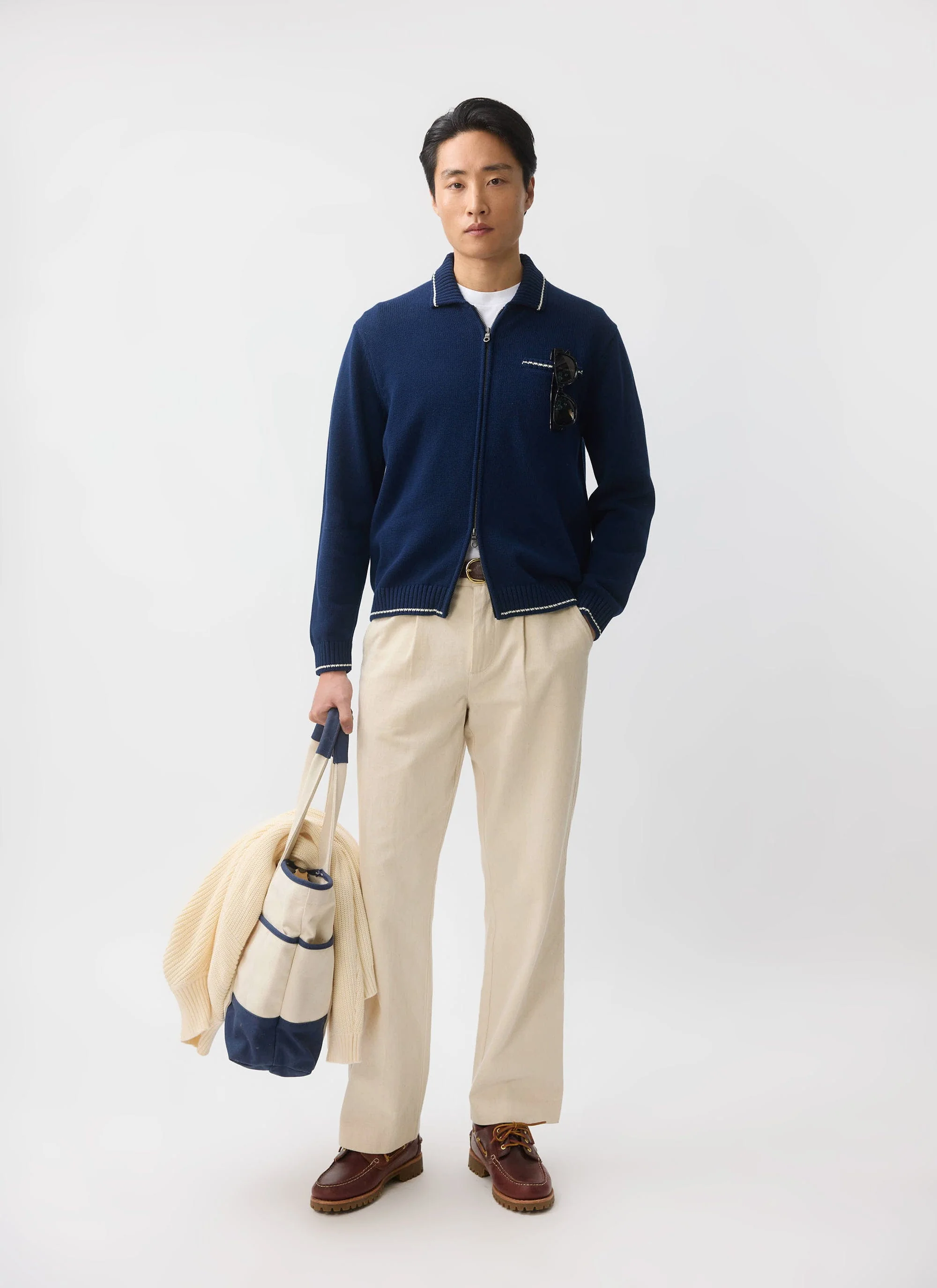Gardner Dense Knitted Zip Cardigan | Cotton | Navy