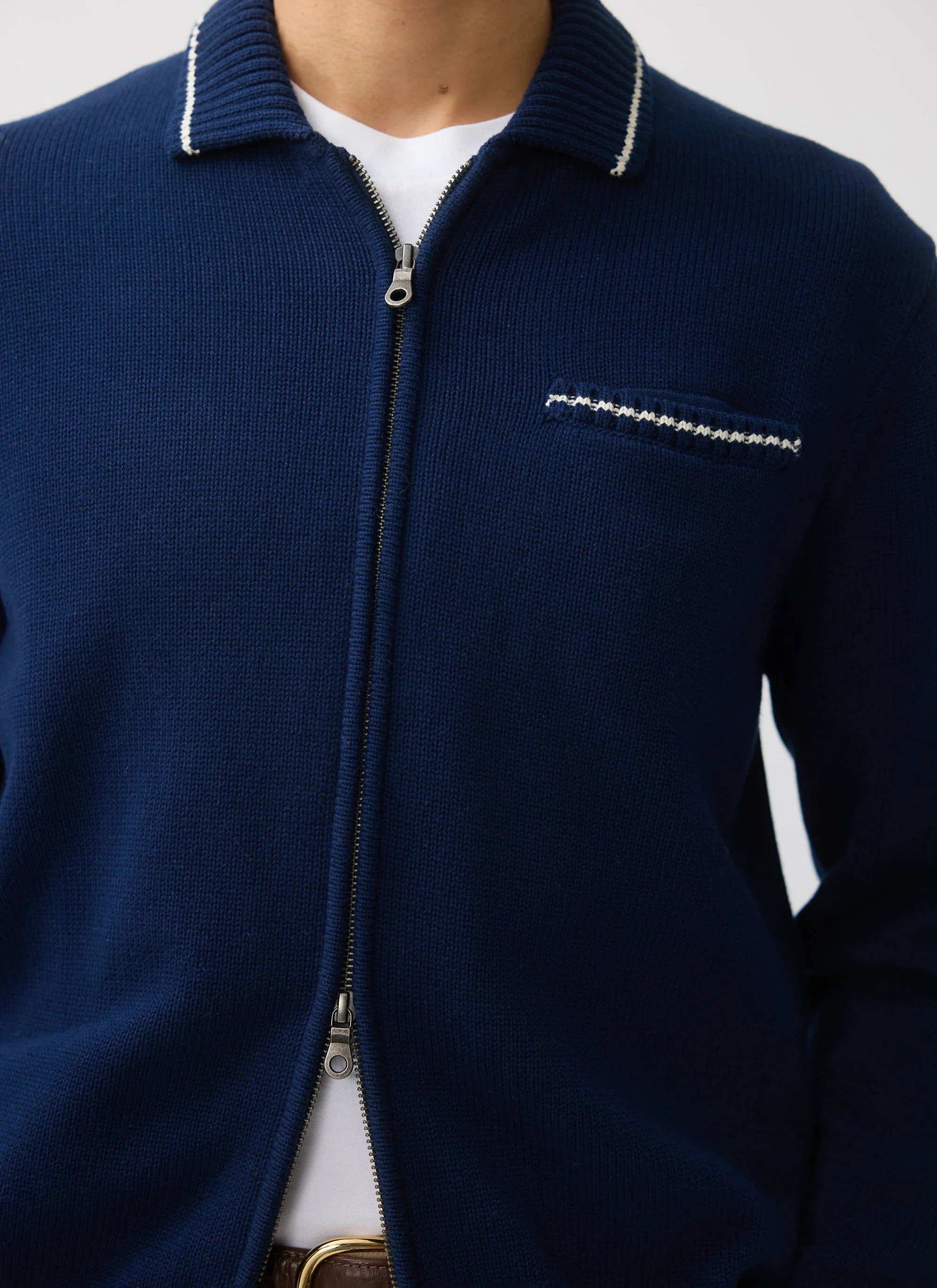 Gardner Dense Knitted Zip Cardigan | Cotton | Navy