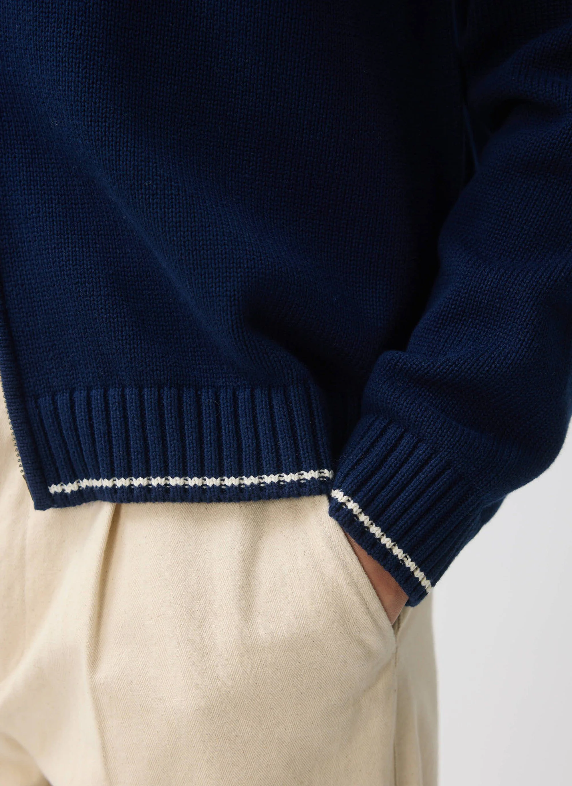 Gardner Dense Knitted Zip Cardigan | Cotton | Navy