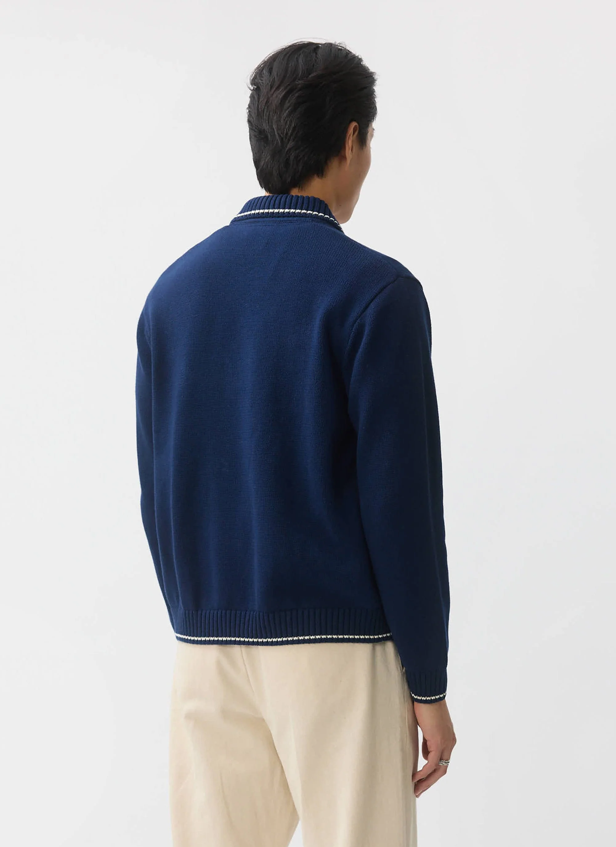 Gardner Dense Knitted Zip Cardigan | Cotton | Navy