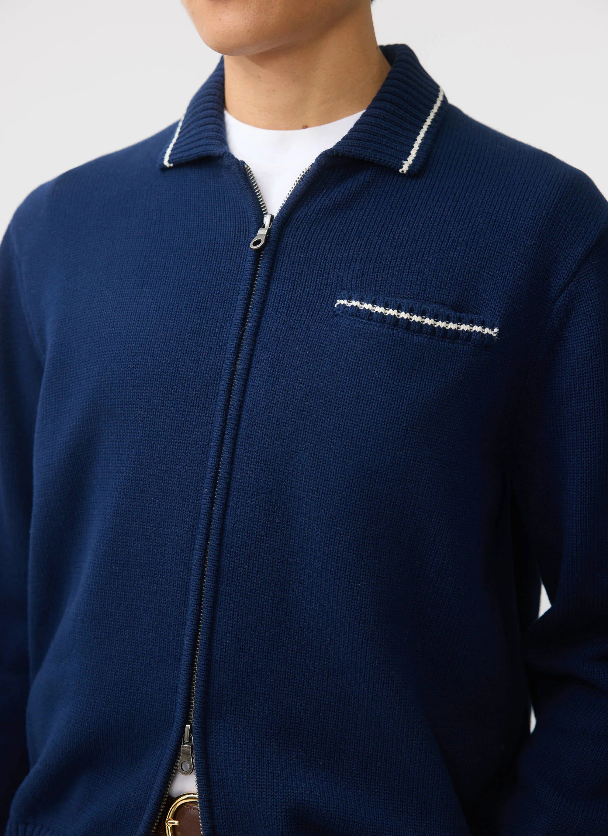 Gardner Dense Knitted Zip Cardigan | Cotton | Navy