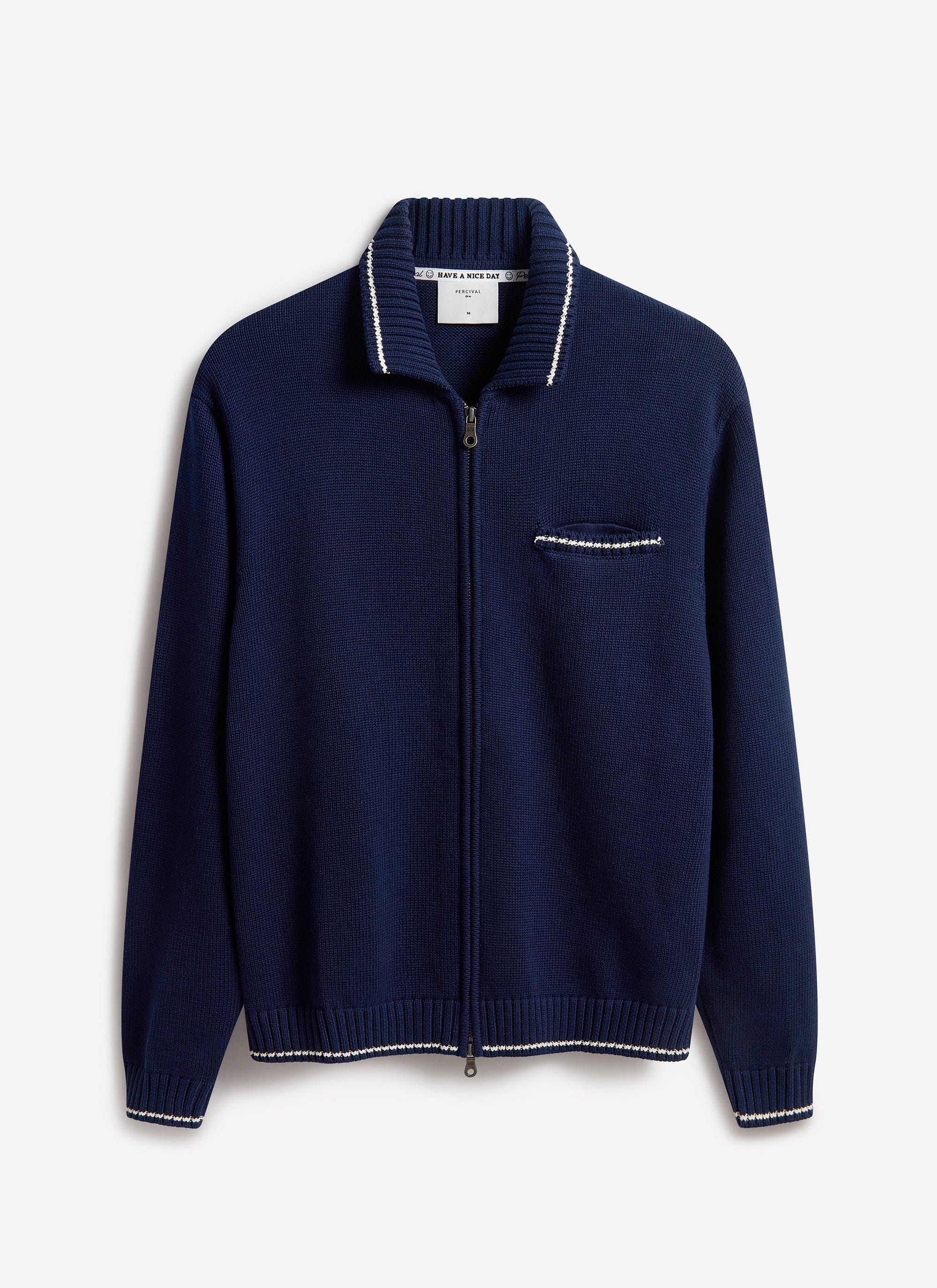 Gardner Dense Knitted Zip Cardigan | Cotton | Navy