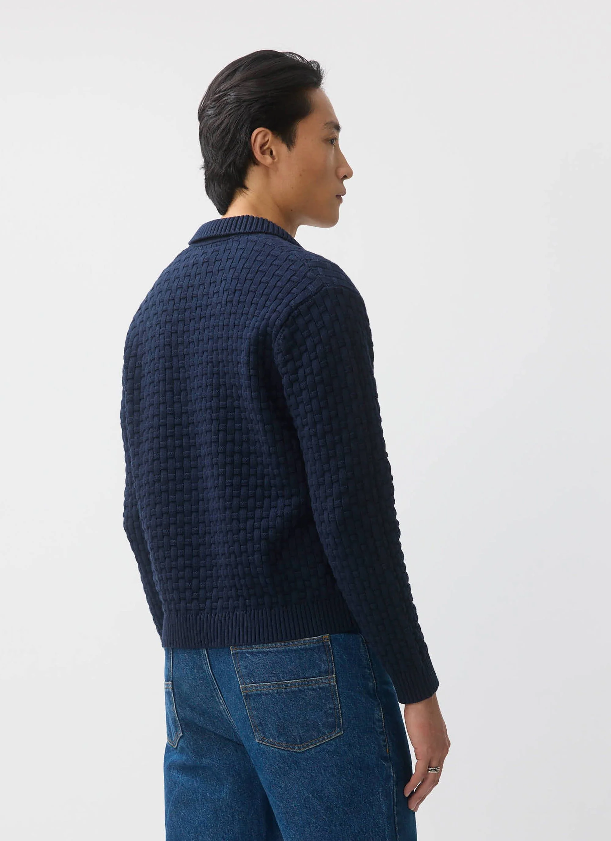 4109-archer-basketweave-long-sleeve-knitted-shirt-cotton-navy-4.webp Archer Basketweave Long Sleeve Knitted Shirt | Cotton | Navy