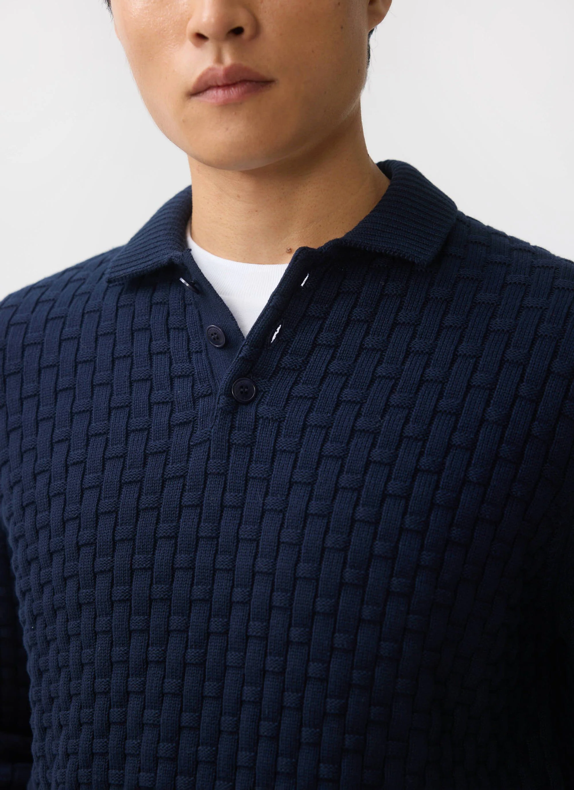 4109-archer-basketweave-long-sleeve-knitted-shirt-cotton-navy-5.webp Archer Basketweave Long Sleeve Knitted Shirt | Cotton | Navy