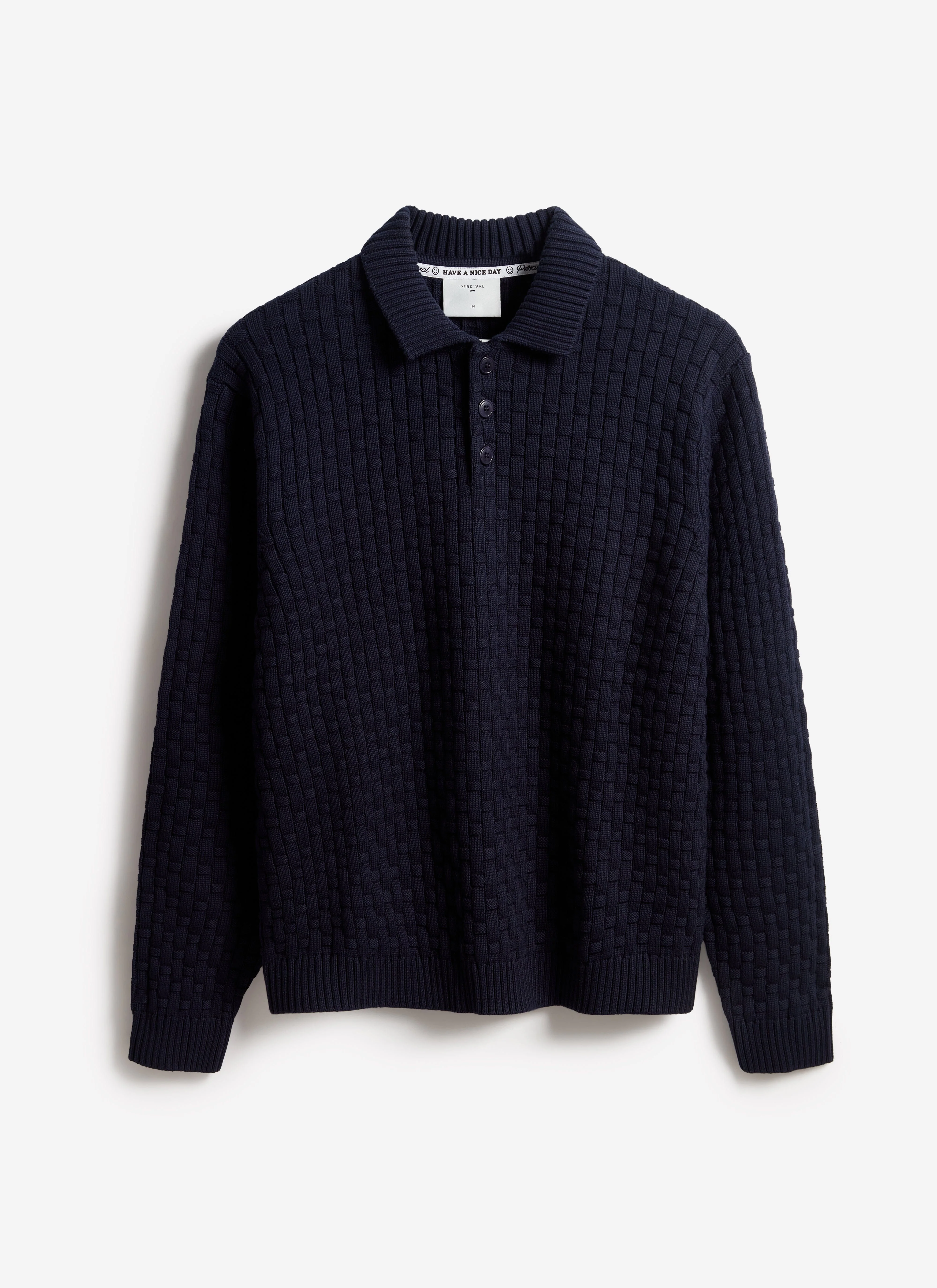 4109-archer-basketweave-long-sleeve-knitted-shirt-cotton-navy-6.webp Archer Basketweave Long Sleeve Knitted Shirt | Cotton | Navy