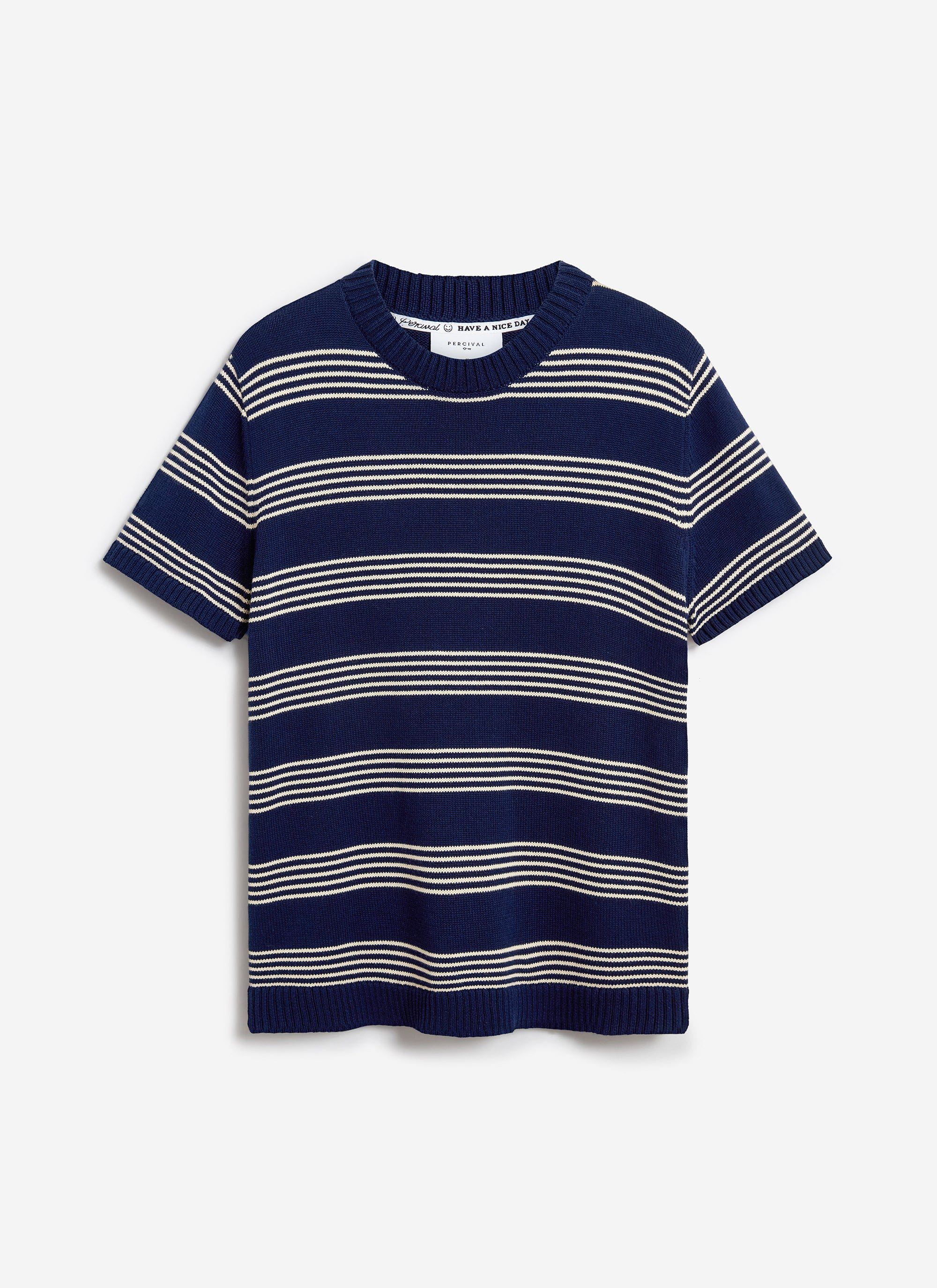 4129-fiction-striped-knitted-t-shirt-cotton-navy-8.jpg Fiction Striped Knitted T Shirt | Cotton | Navy