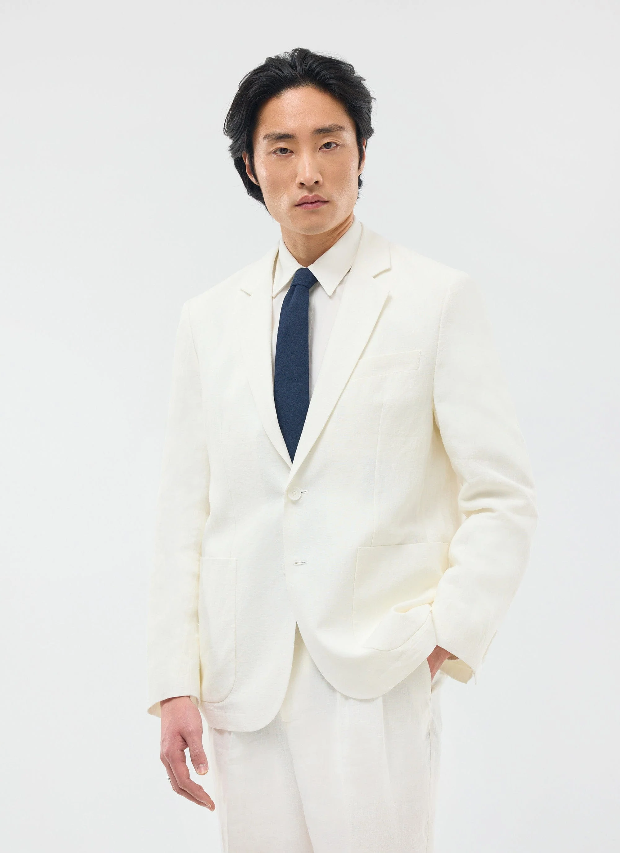 Relaxed Tailored Linen Blazer | White