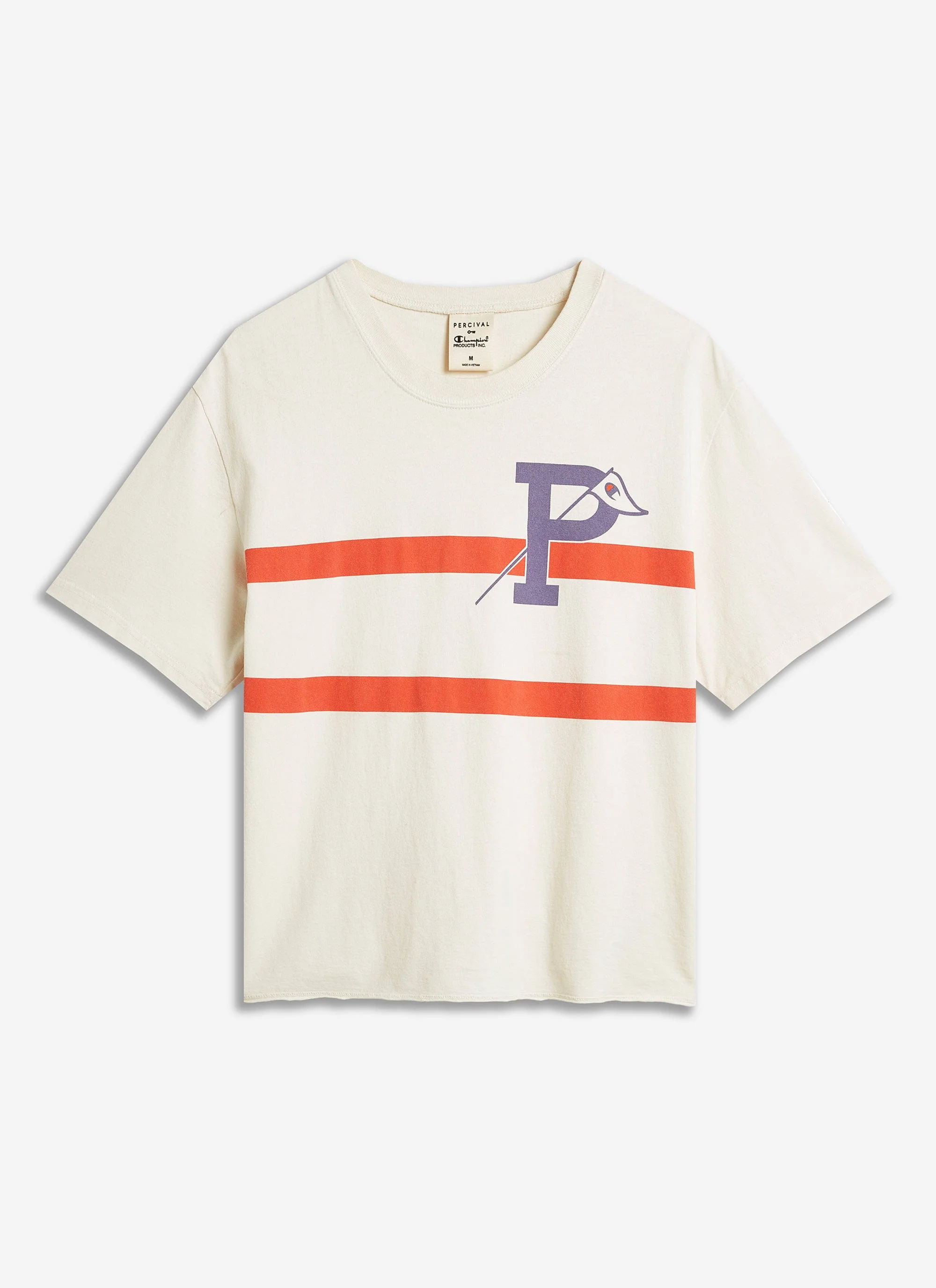 Flag Stripe Raw Hem T Shirt | Champion x Percival | Cream