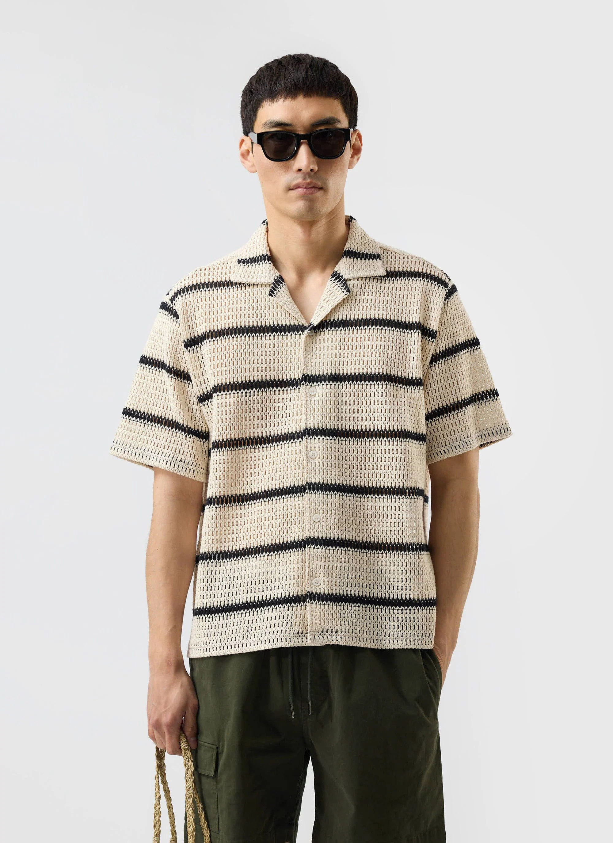 4198-crochet-groundsman-cuban-shirt-cream-with-black-1.webp Crochet Groundsman Cuban Shirt | Cream with Black